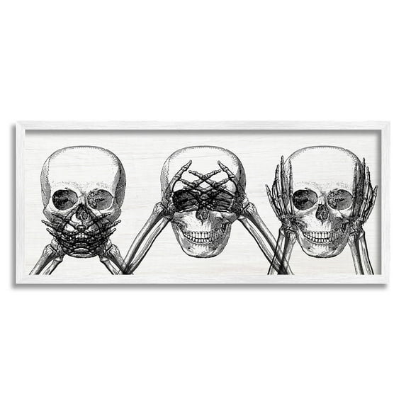 Stupell Industries Speak See Hear No Evil Skulls Graphic Art White Framed Art Print Wall Art, Design by Lil' Rue