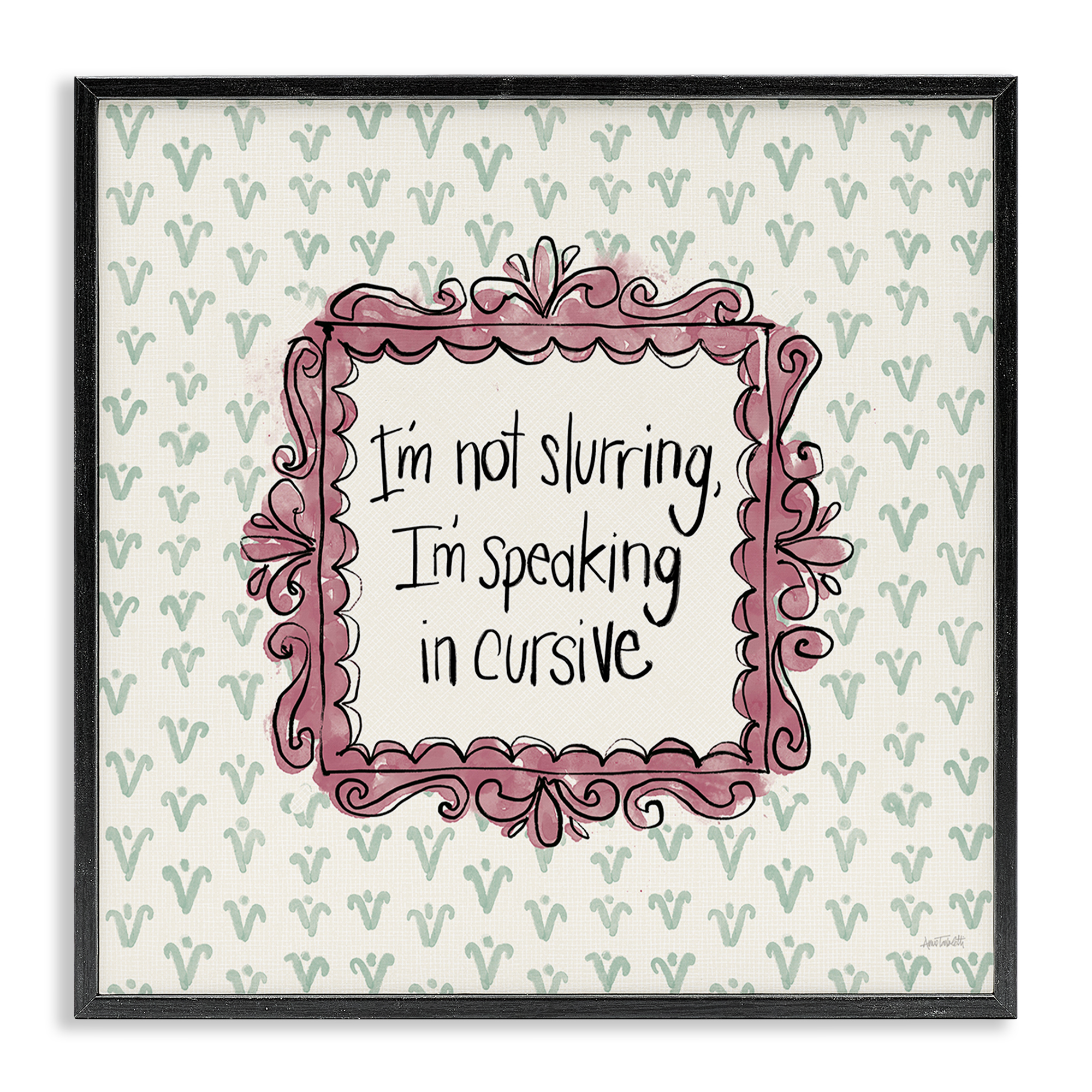Stupell Industries Speaking In Cursive Food & Beverage Painting Black Framed Art Print Wall Art, 17 x 17