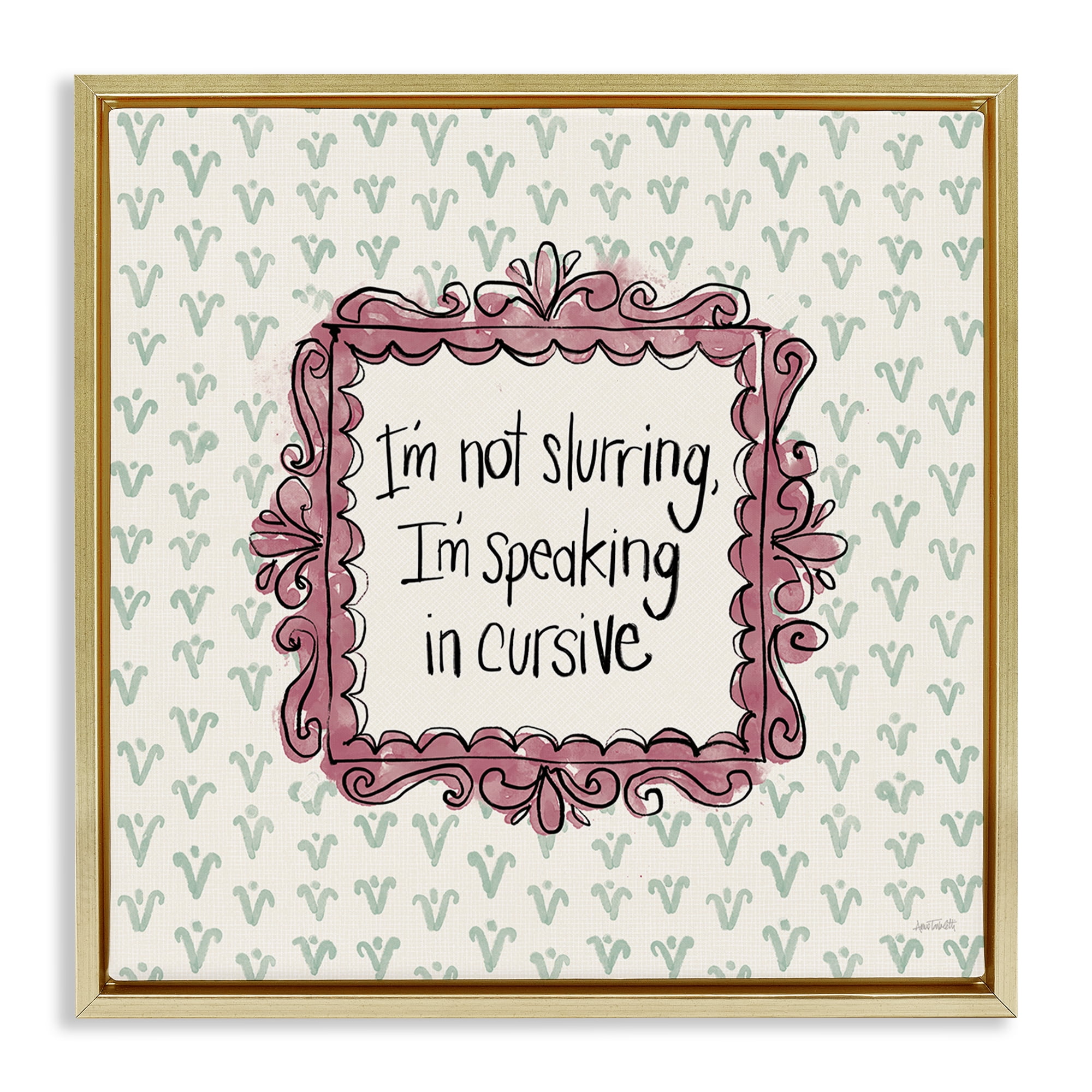 Stupell Industries Speaking In Cursive Food & Beverage Painting Gold Floater Framed Canvas Art Print Wall Art, 18 x 18