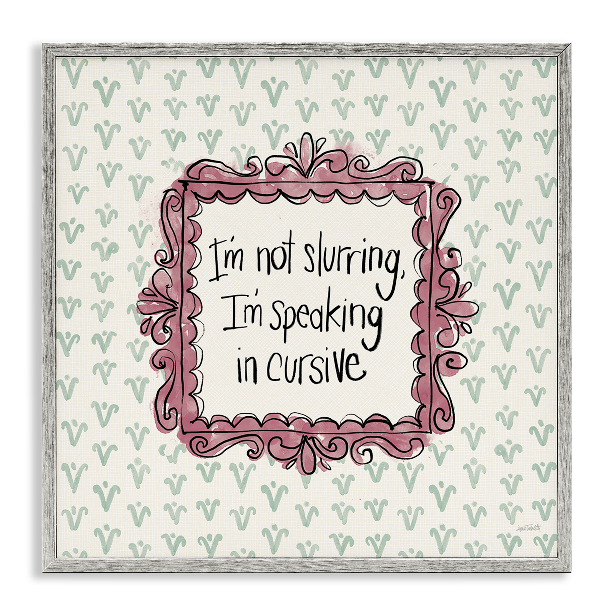 Stupell Industries Speaking In Cursive Food & Beverage Painting Gray Framed Art Print Wall Art, 17 x 17