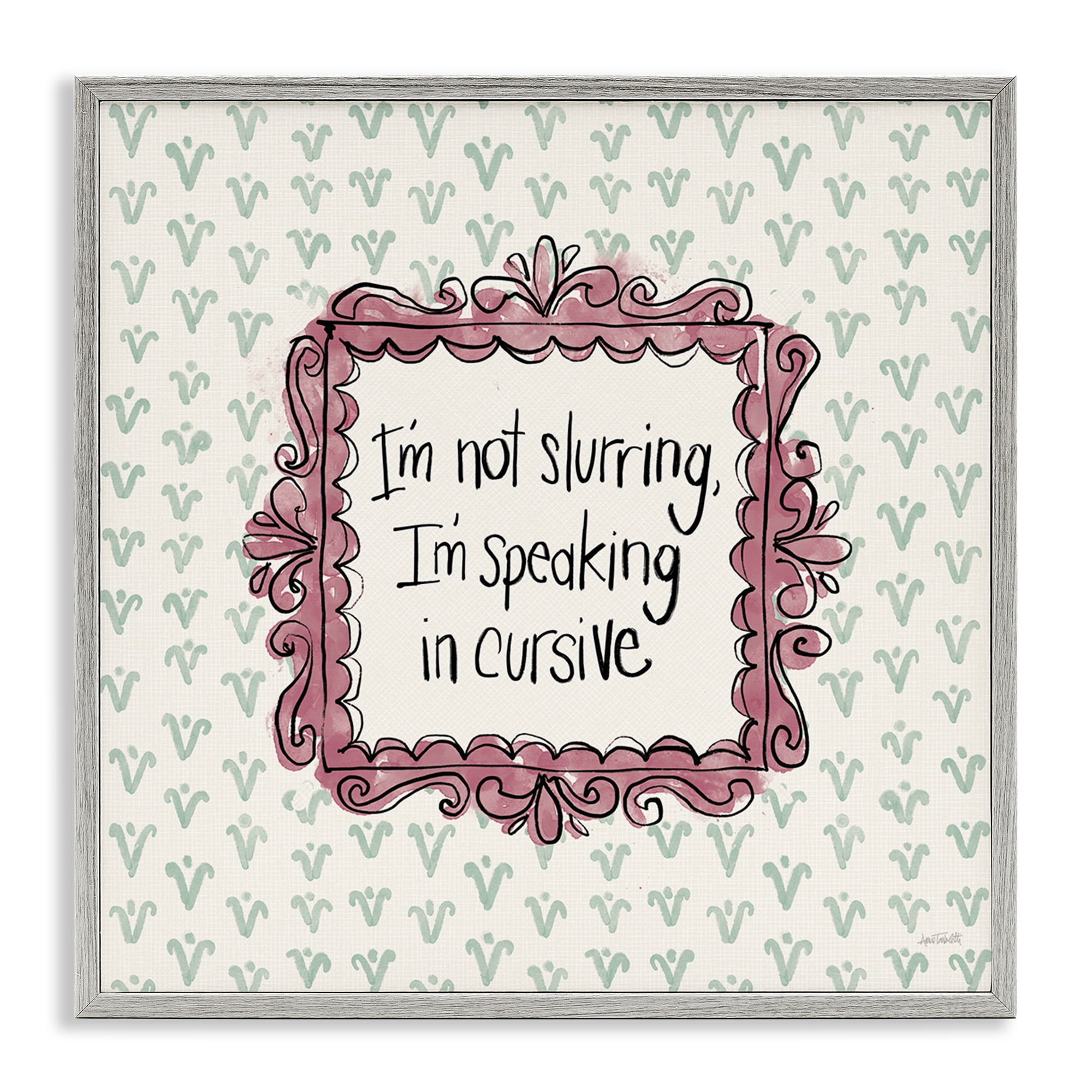 Stupell Industries Speaking In Cursive Food & Beverage Painting Gray Framed Art Print Wall Art, 24 x 24