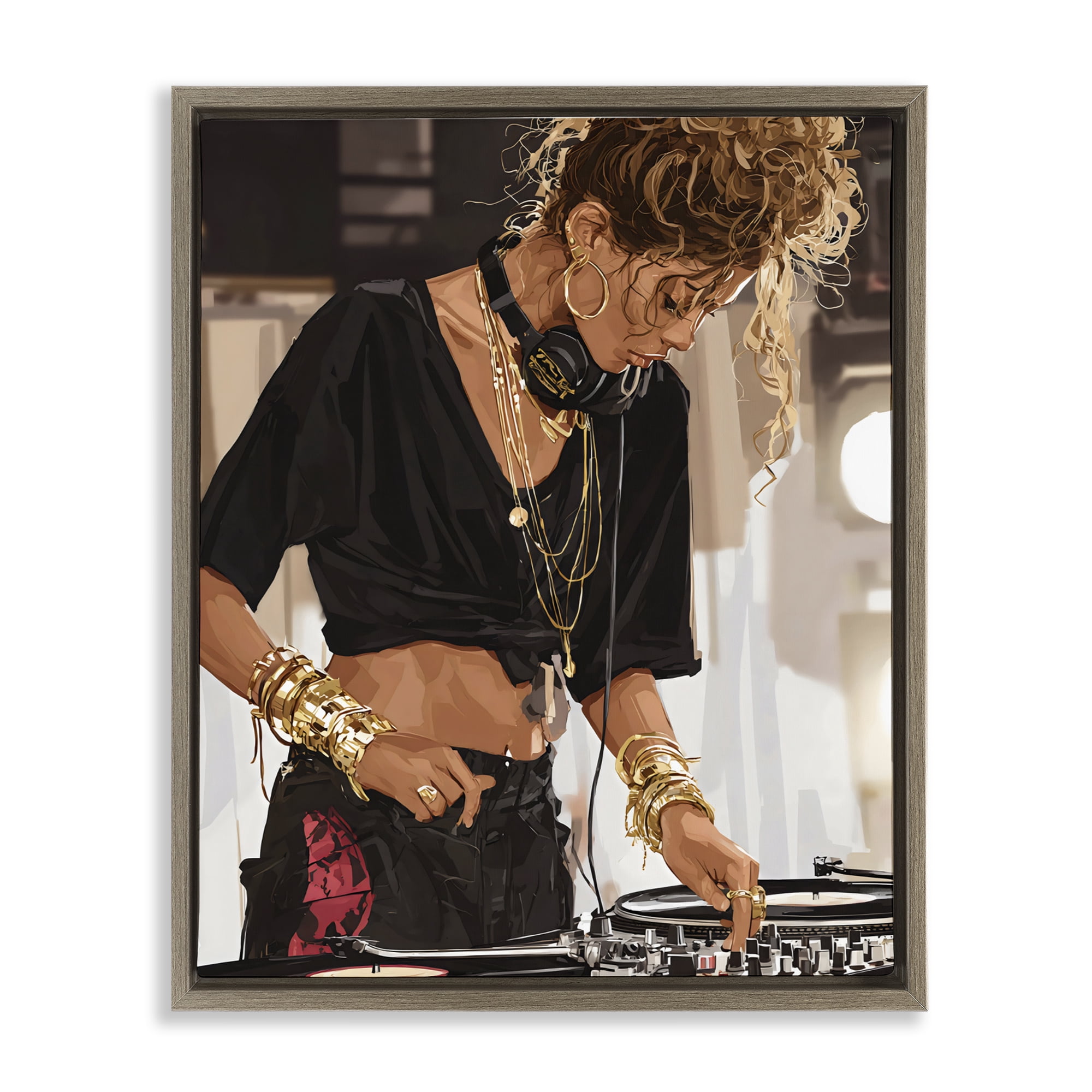 Stupell Industries Speaking Through Music DJ Brown Framed Floater Canvas Wall Art, design by Franklyn Gregory