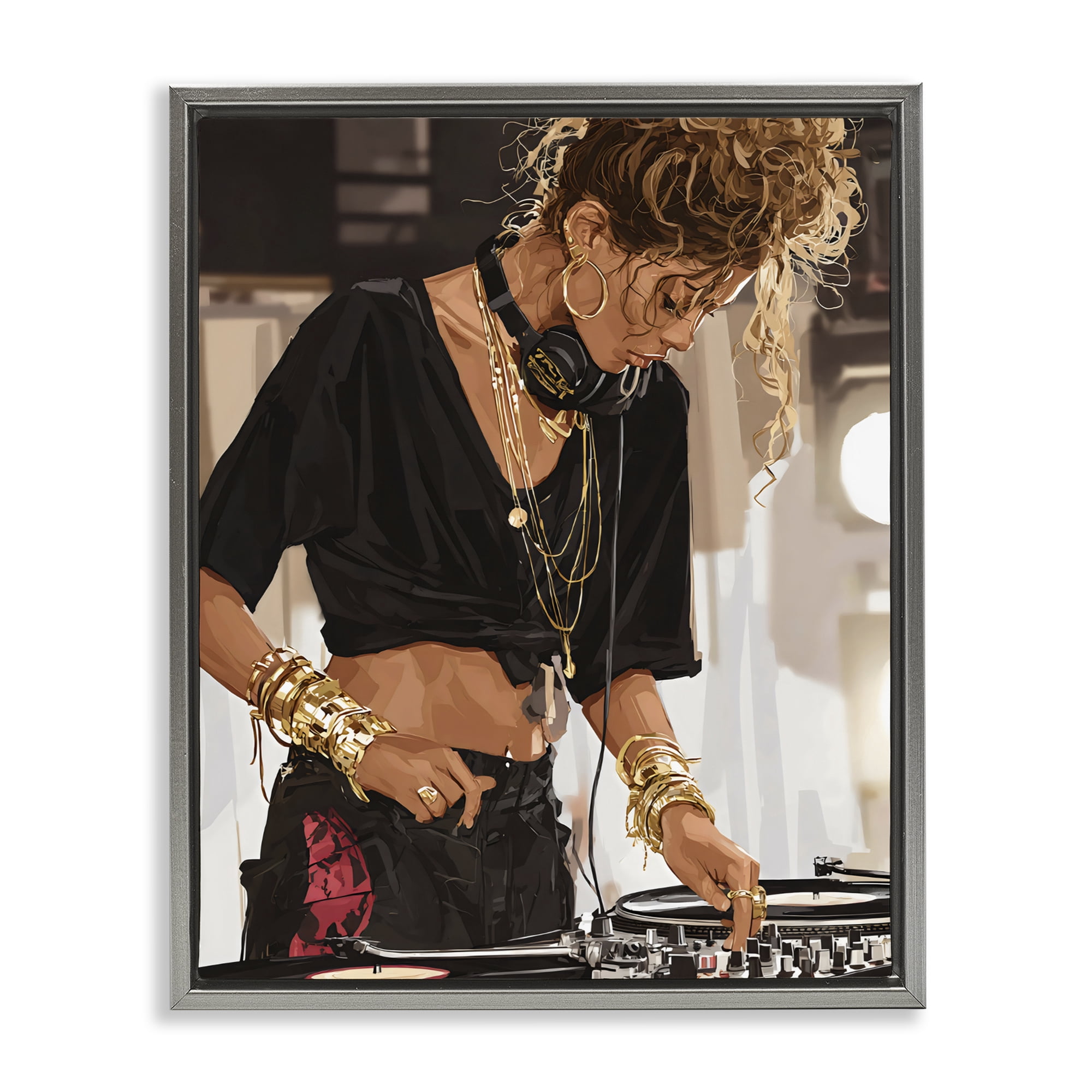 Stupell Industries Speaking Through Music DJ Gray Framed Floater Canvas Wall Art, design by Franklyn Gregory
