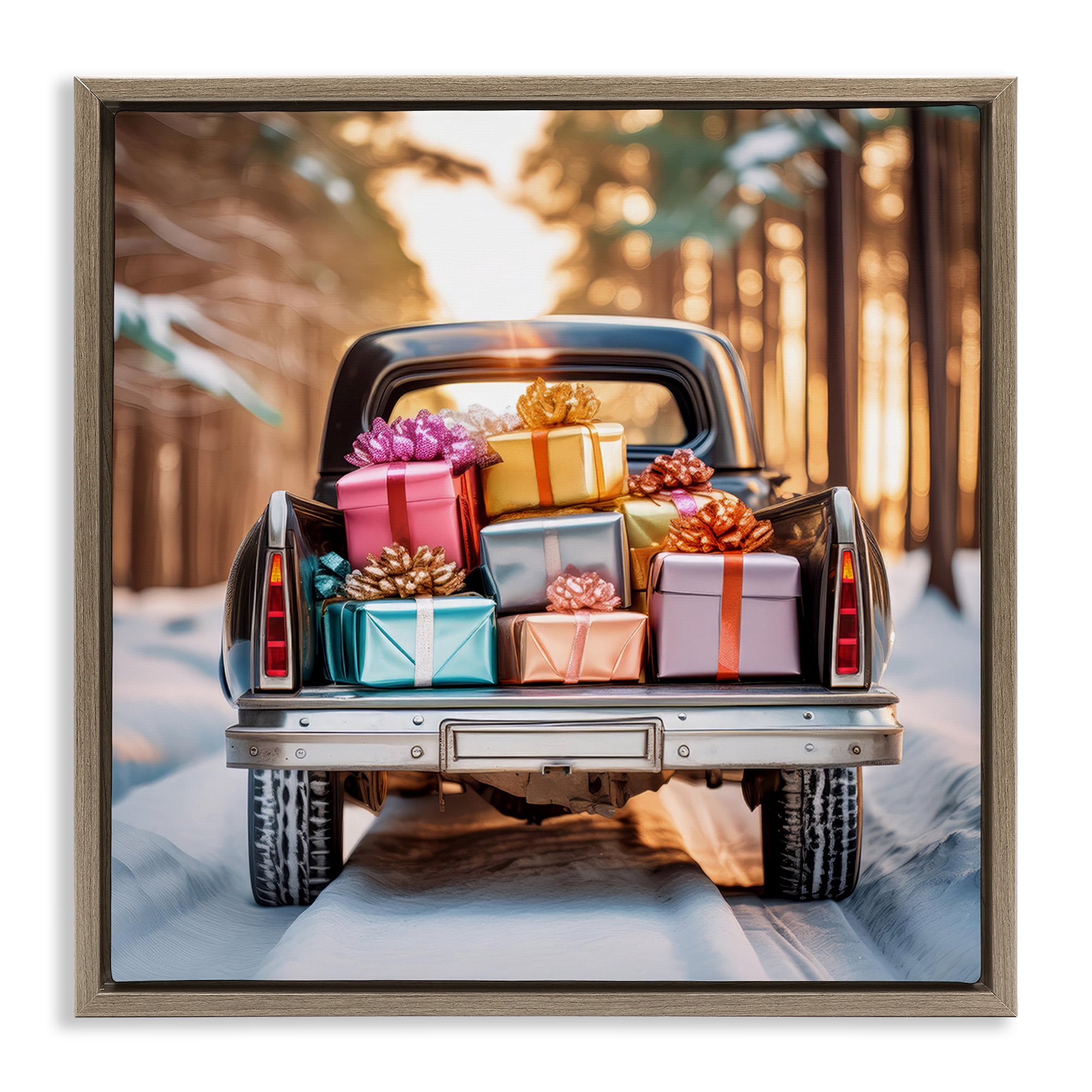Stupell Industries Special Holiday Delivery Holiday Painting Brown Floater Framed Canvas Art Prints Wall Art, 18 x 18