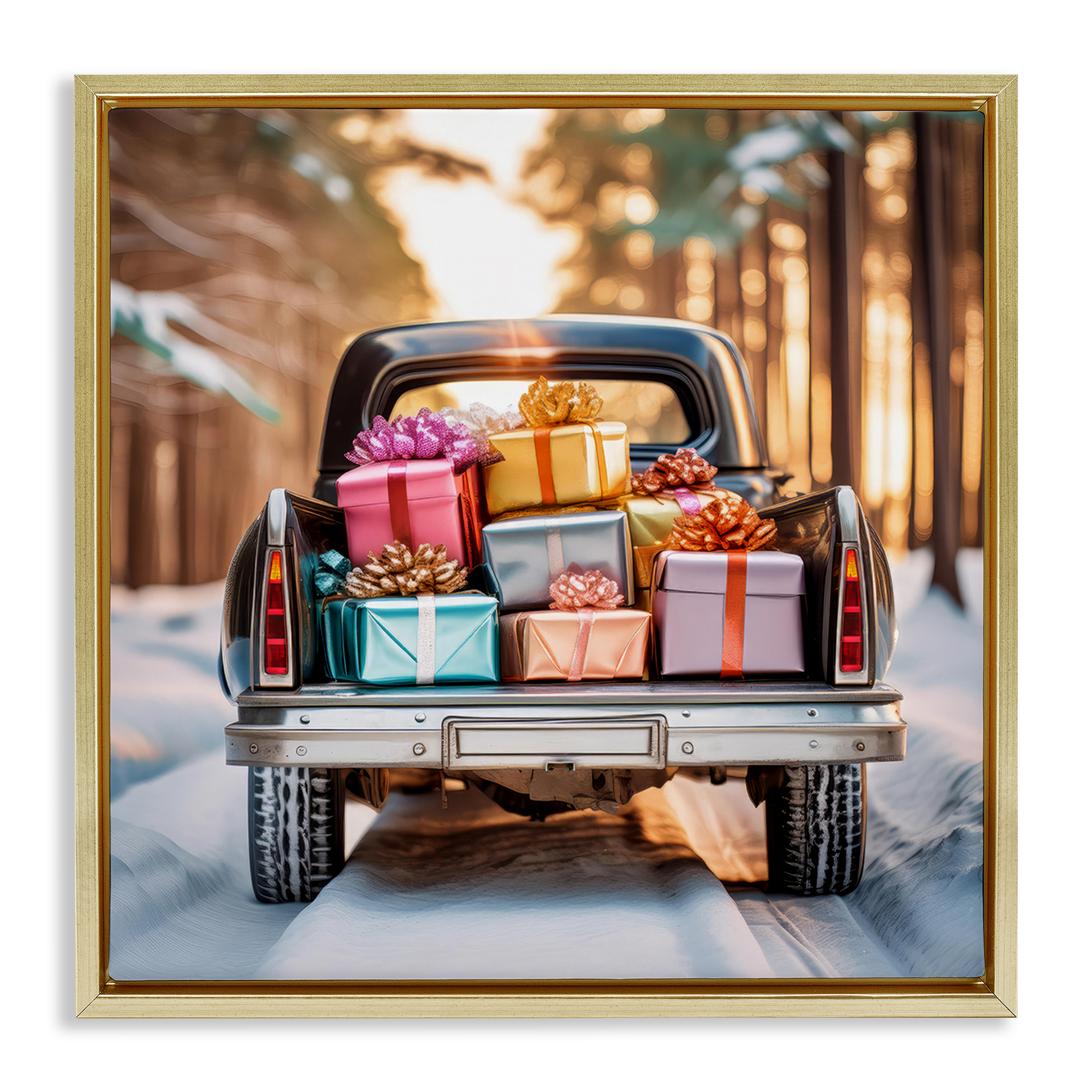 Stupell Industries Special Holiday Delivery Holiday Painting Gold Floater Framed Canvas Art Prints Wall Art, 25 x 25