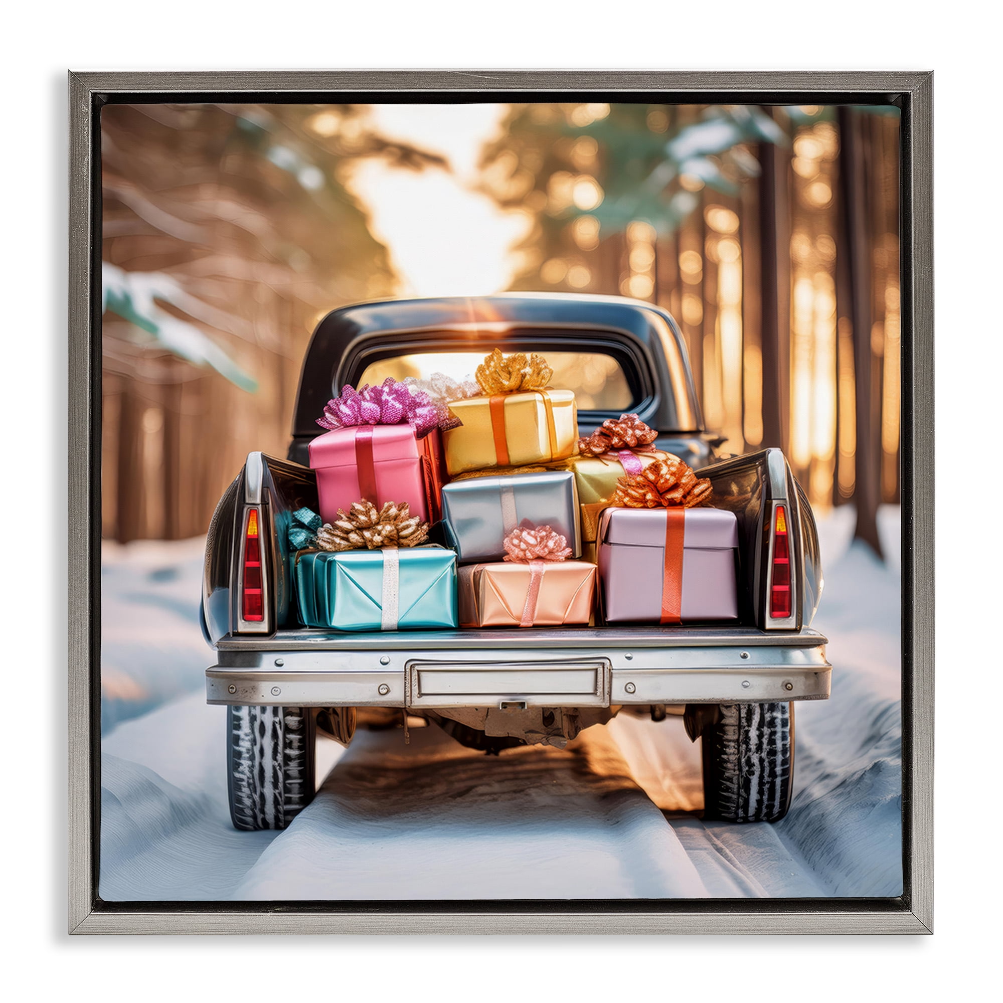 Stupell Industries Special Holiday Delivery Holiday Painting Gray Floater Framed Canvas Art Prints Wall Art, 18 x 18
