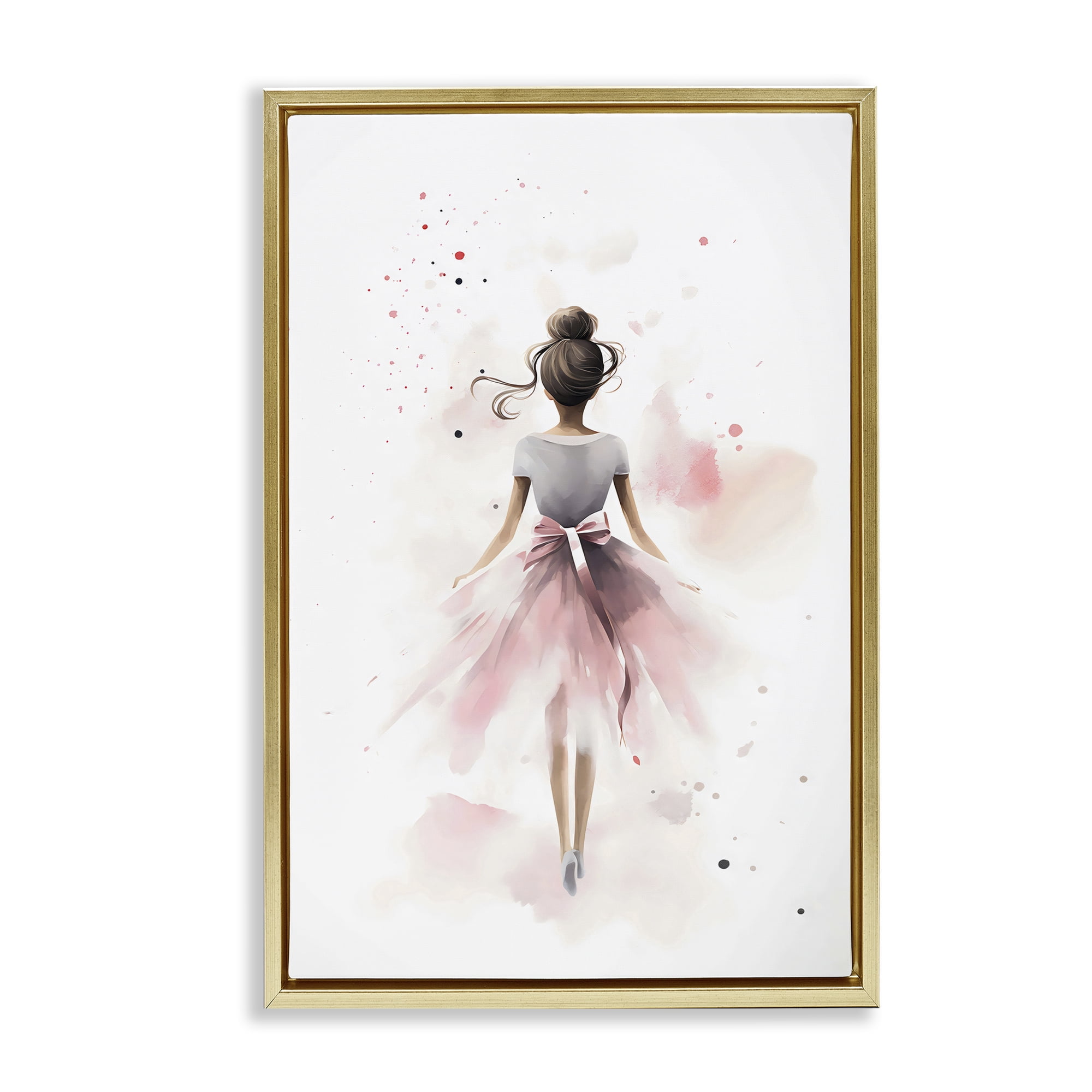 Stupell Industries Speckled Ballerina View Gold Framed Floater Canvas Wall Art, design by Creative Studio