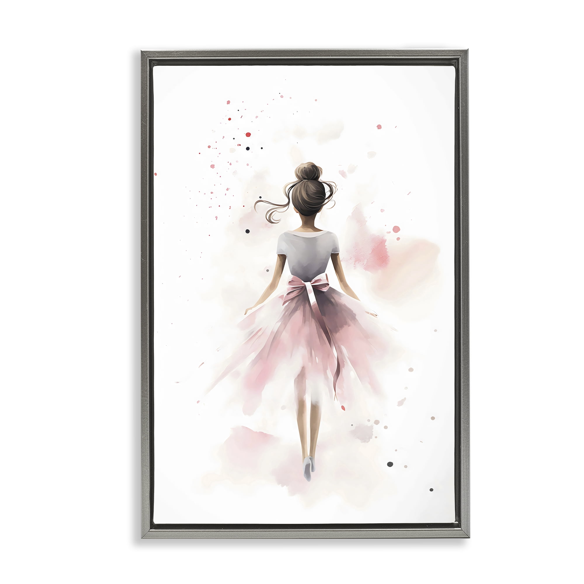 Stupell Industries Speckled Ballerina View Gray Framed Floater Canvas Wall Art, design by Creative Studio