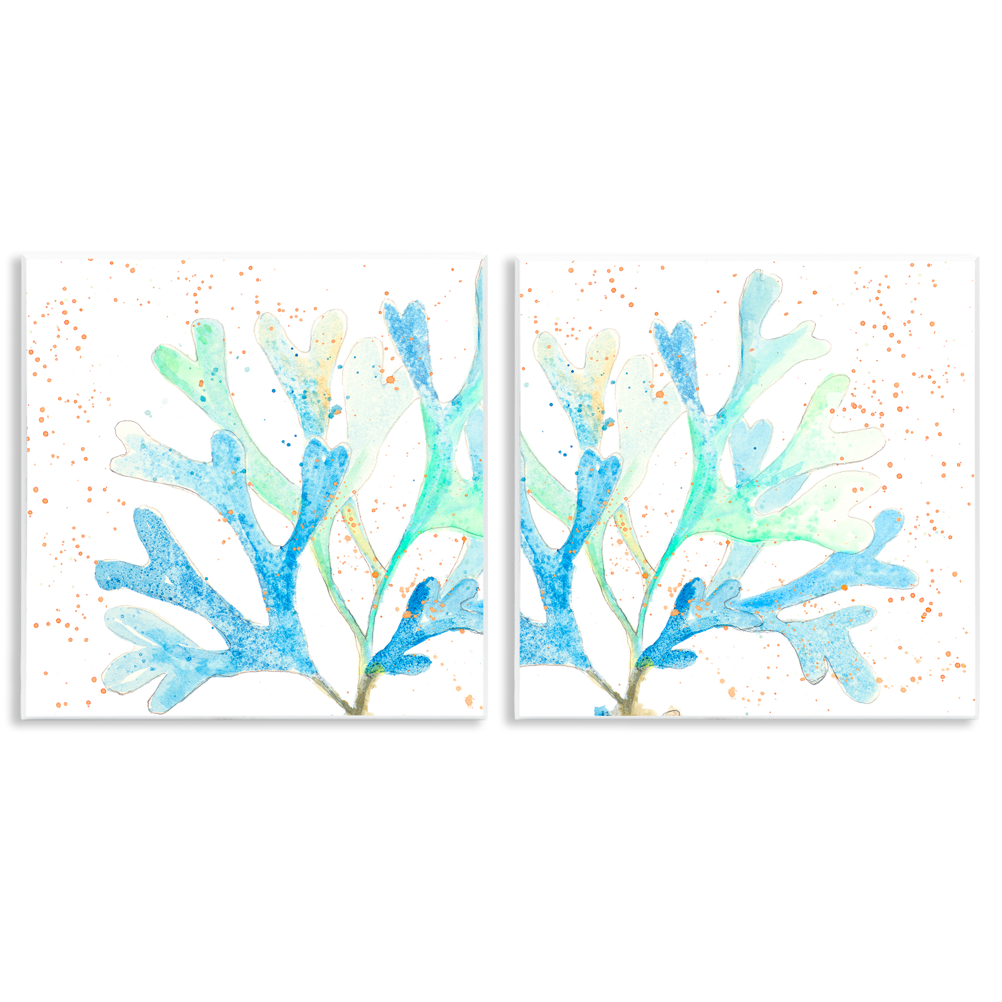 Stupell Industries Speckled Blue Green Coral Plants & Flowers Painting Unframed Art Print Wall Art, 12 x 12, Set of 2