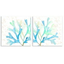 Stupell Industries Speckled Blue Green Coral Plants & Flowers Painting Unframed Art Print Wall Art, 12 x 12, Set of 2