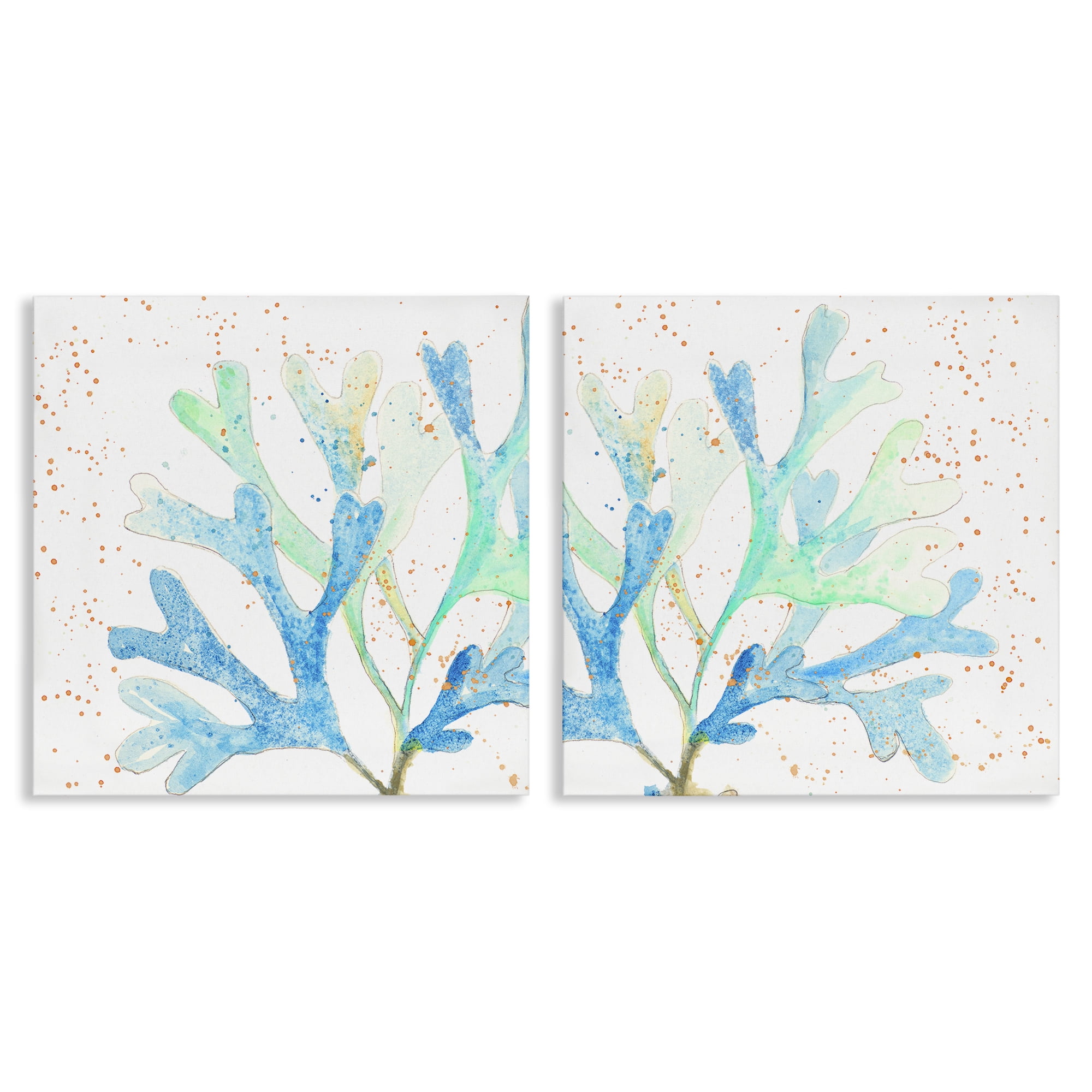 Stupell Industries Speckled Blue Green Coral Plants & Flowers Painting Wrapped Canvas Art Print Wall Art, 24 x 24, Set of 2