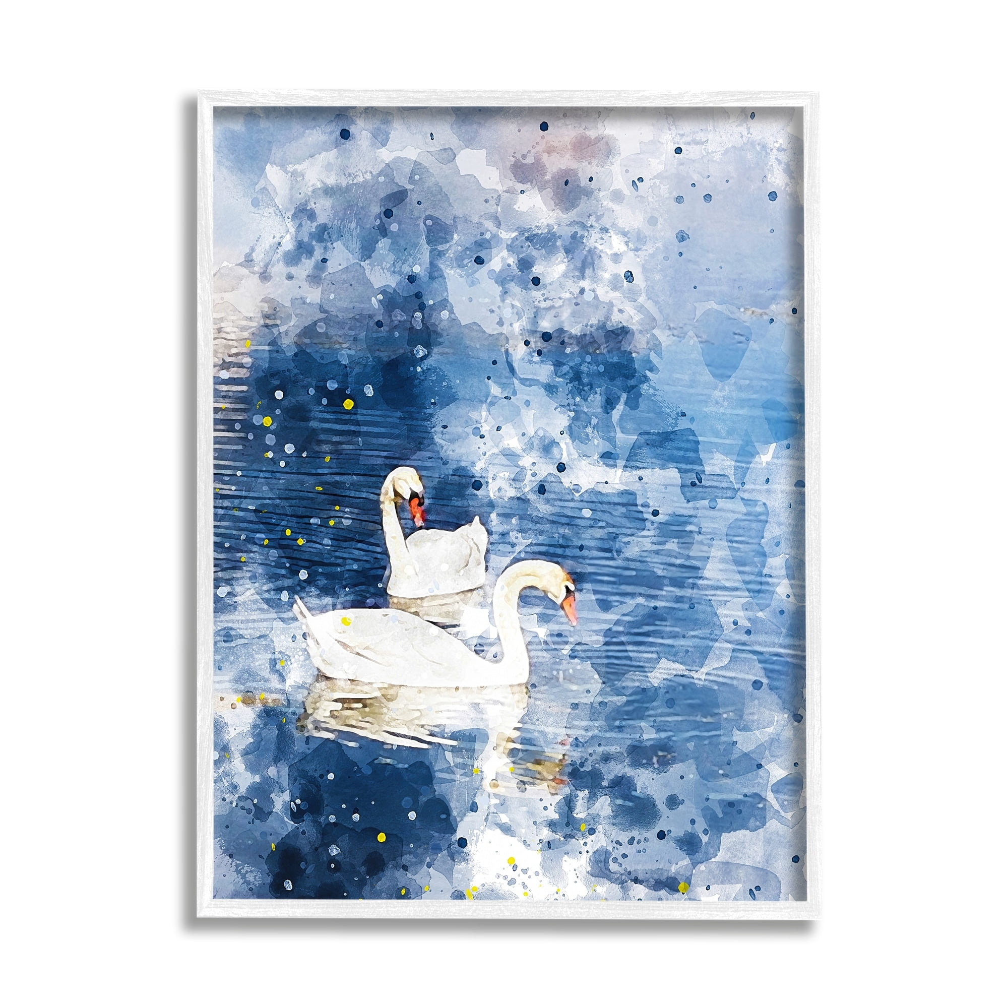 Stupell Industries Speckled Blue Ocean Scenery Calm White Swans Framed Wall Art, 24 x 30, Design by Chamira Young