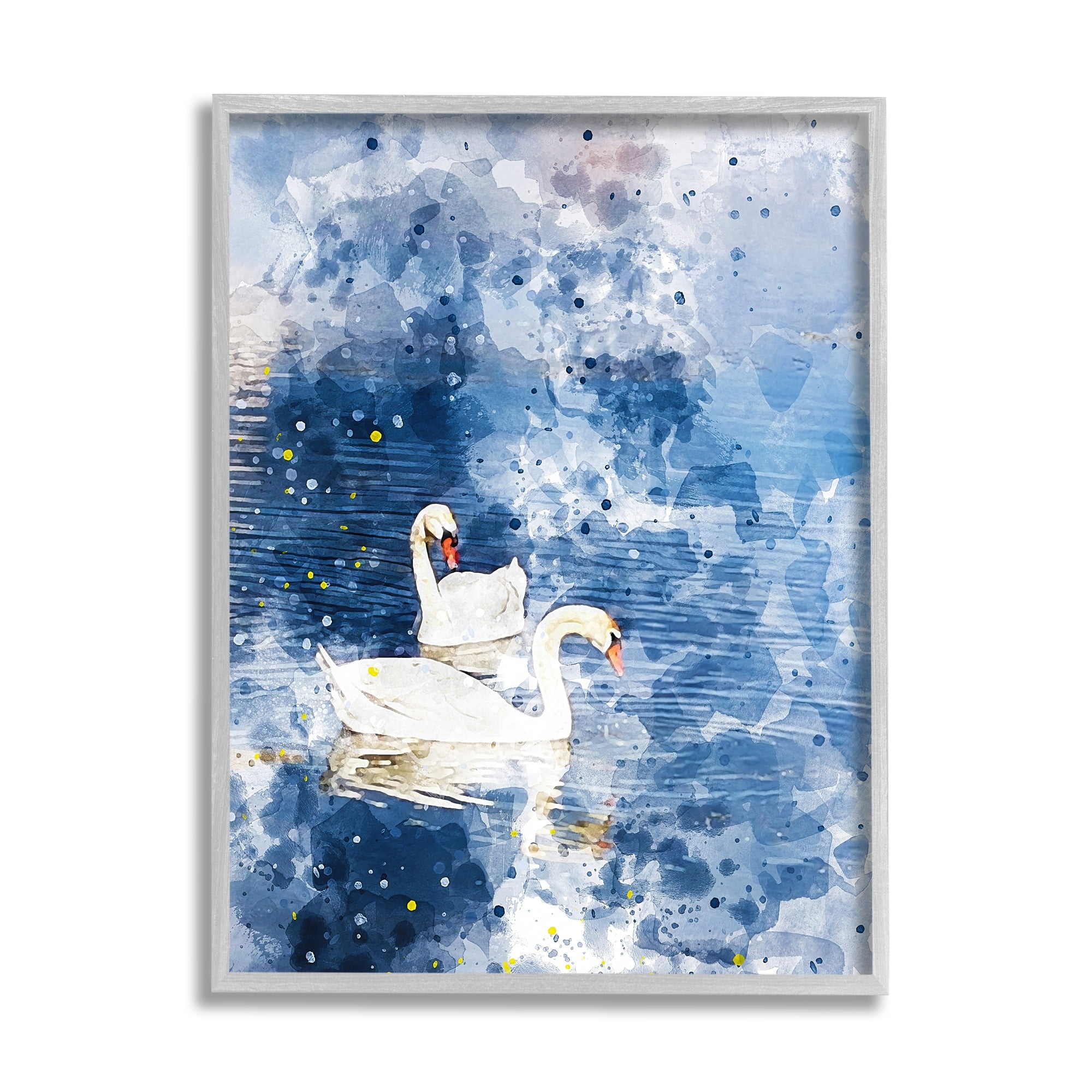 Stupell Industries Speckled Blue Ocean Scenery Calm White Swans Framed Wall Art, 24 x 30, Design by Nancy Crowell