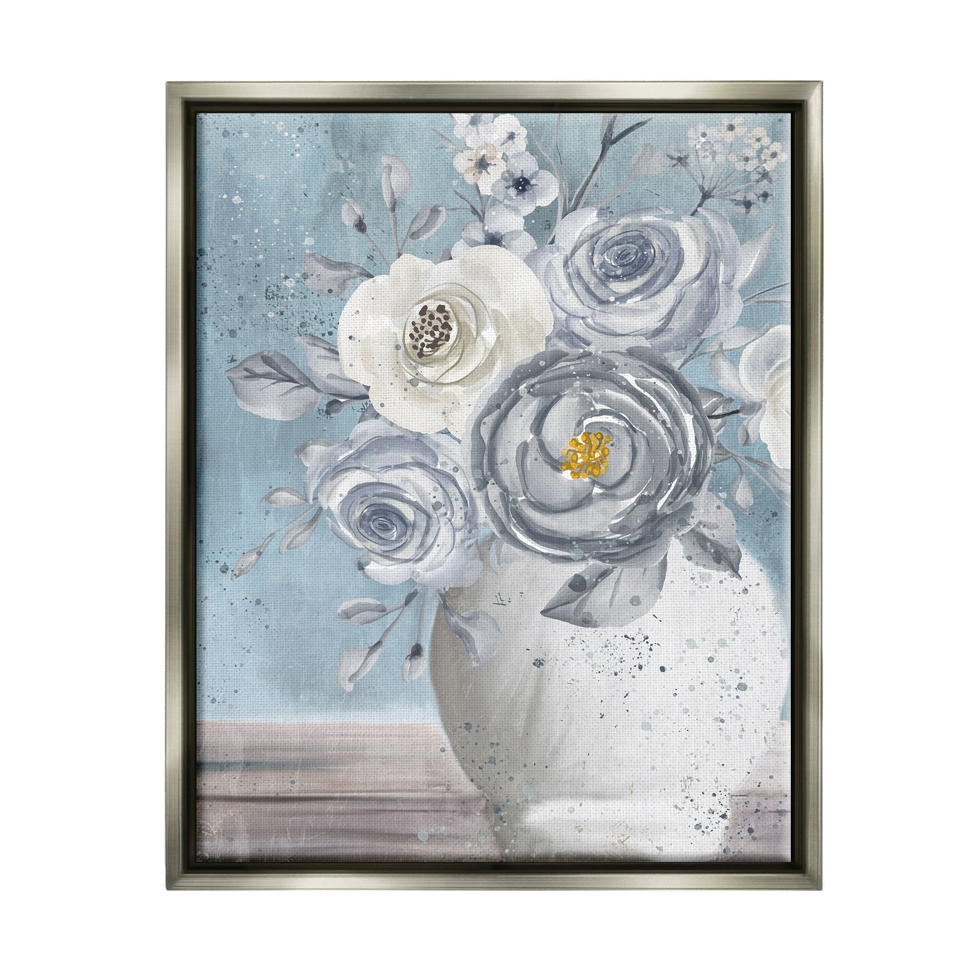 Stupell Industries Speckled Flower Arrangement Vase Varied Full Blooms Painting Luster Gray Floating Framed Canvas Print Wall Art, Design by Kim Allen