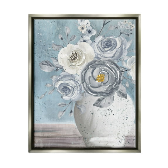 Stupell Industries Speckled Flower Arrangement Vase Varied Full Blooms Painting Luster Gray Floating Framed Canvas Print Wall Art, Design by Kim Allen