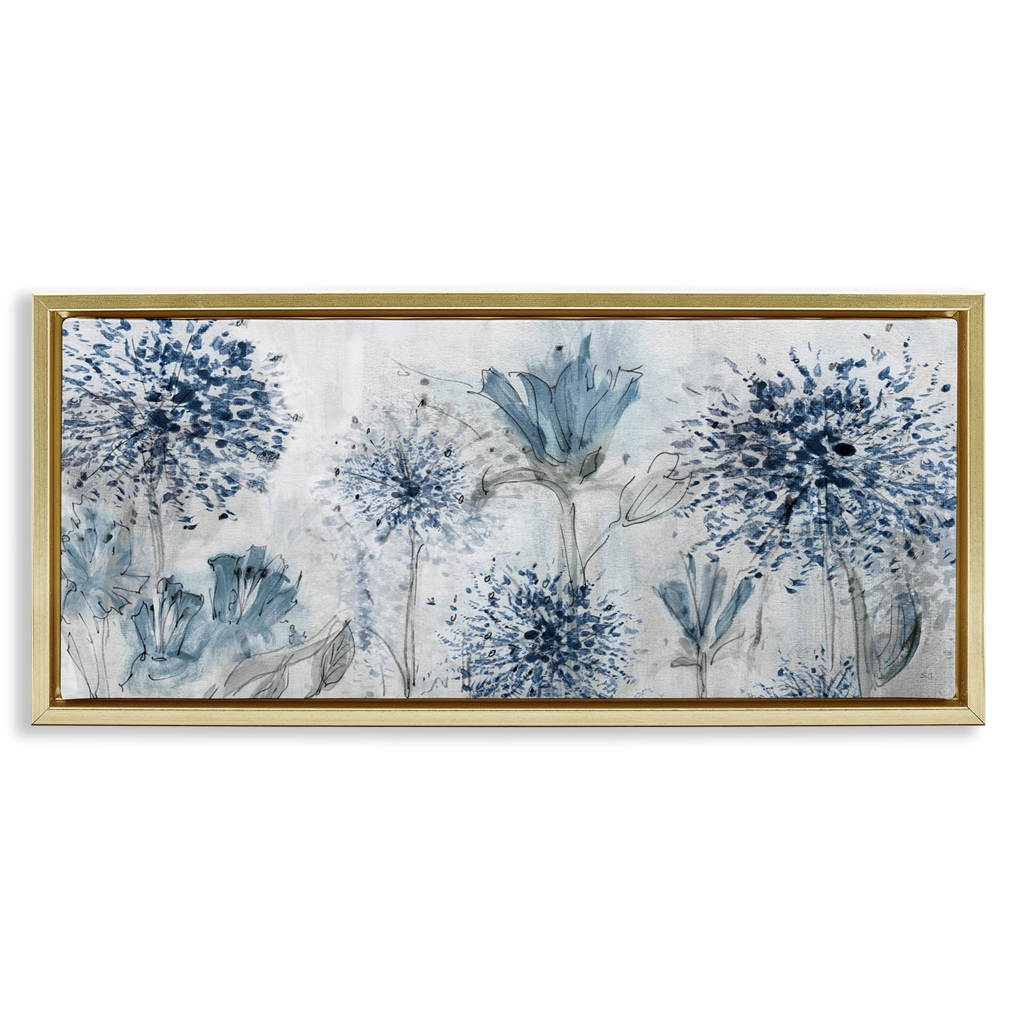 Stupell Industries Speckled Flower Impressions Botanical & Floral Painting Gold Floater Framed Art Print Wall Art, 25 x 11