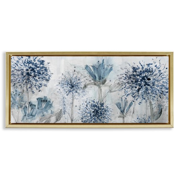 Stupell Industries Speckled Flower Impressions Botanical & Floral Painting Gold Floater Framed Art Print Wall Art, 25 x 11