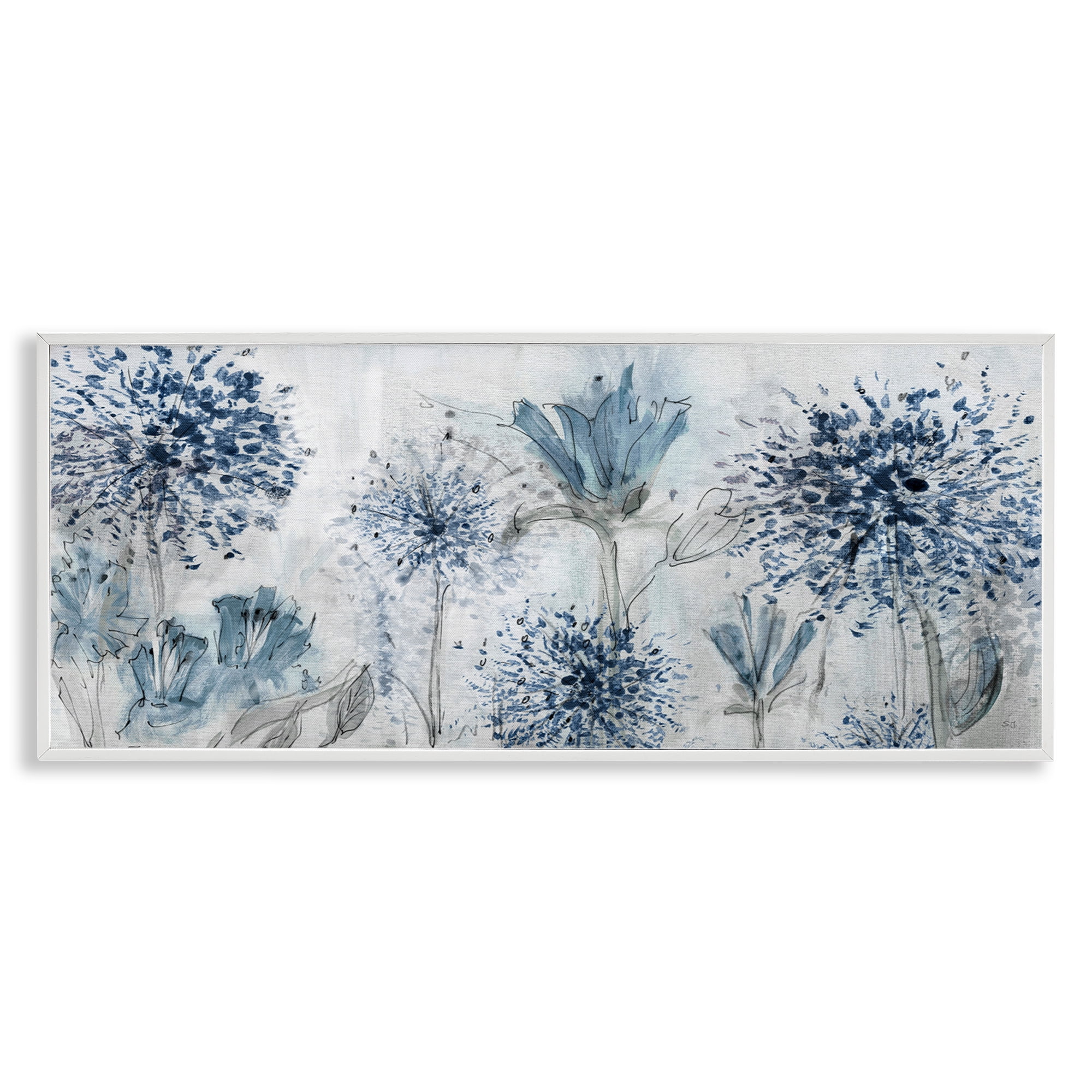Stupell Industries Speckled Flower Impressions Botanical & Floral Painting White Framed Art Print Wall Art, 30 x 13