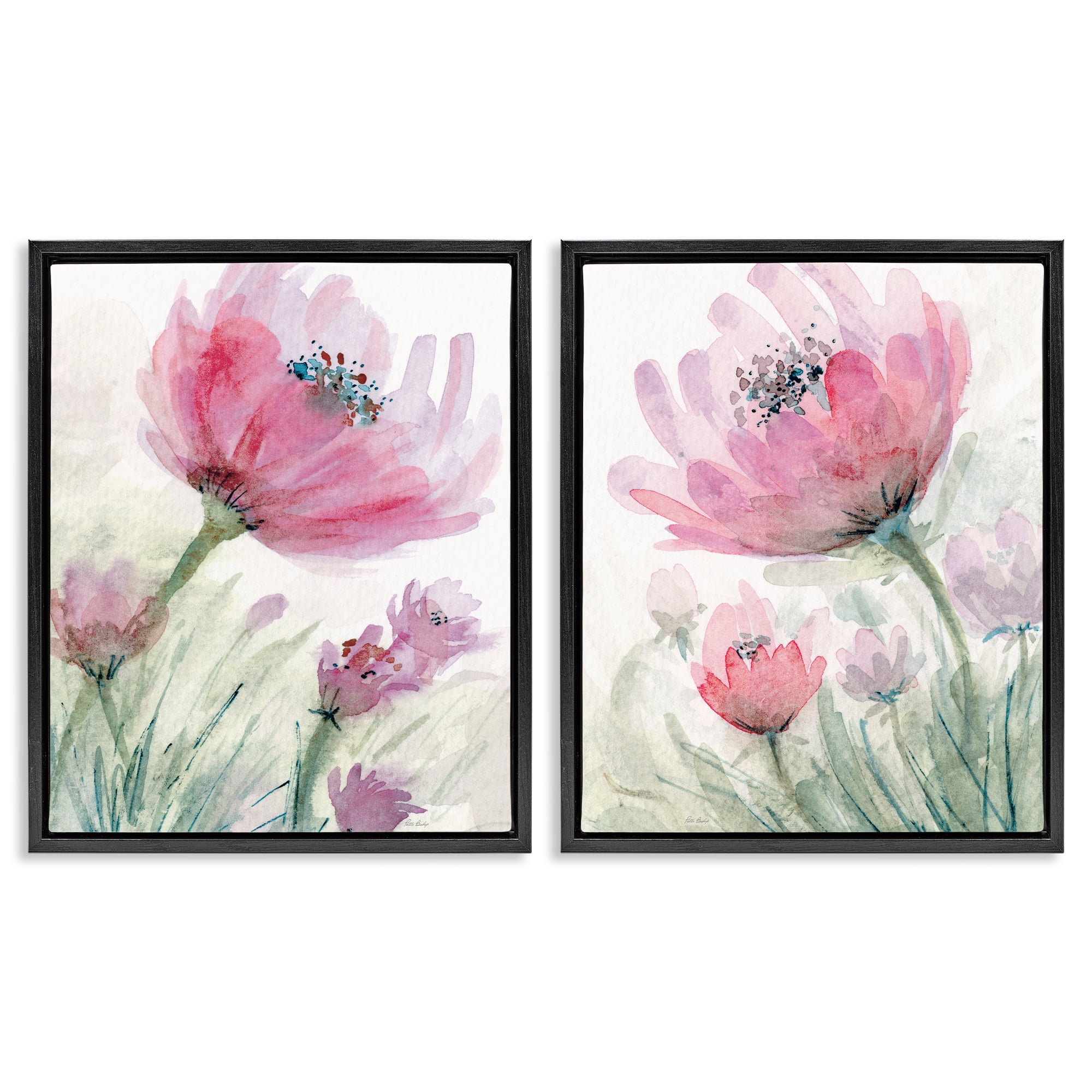 Stupell Industries Speckled Flower Stamens 2 Piece Black Framed Floater Canvas Set, design by Patti Bishop