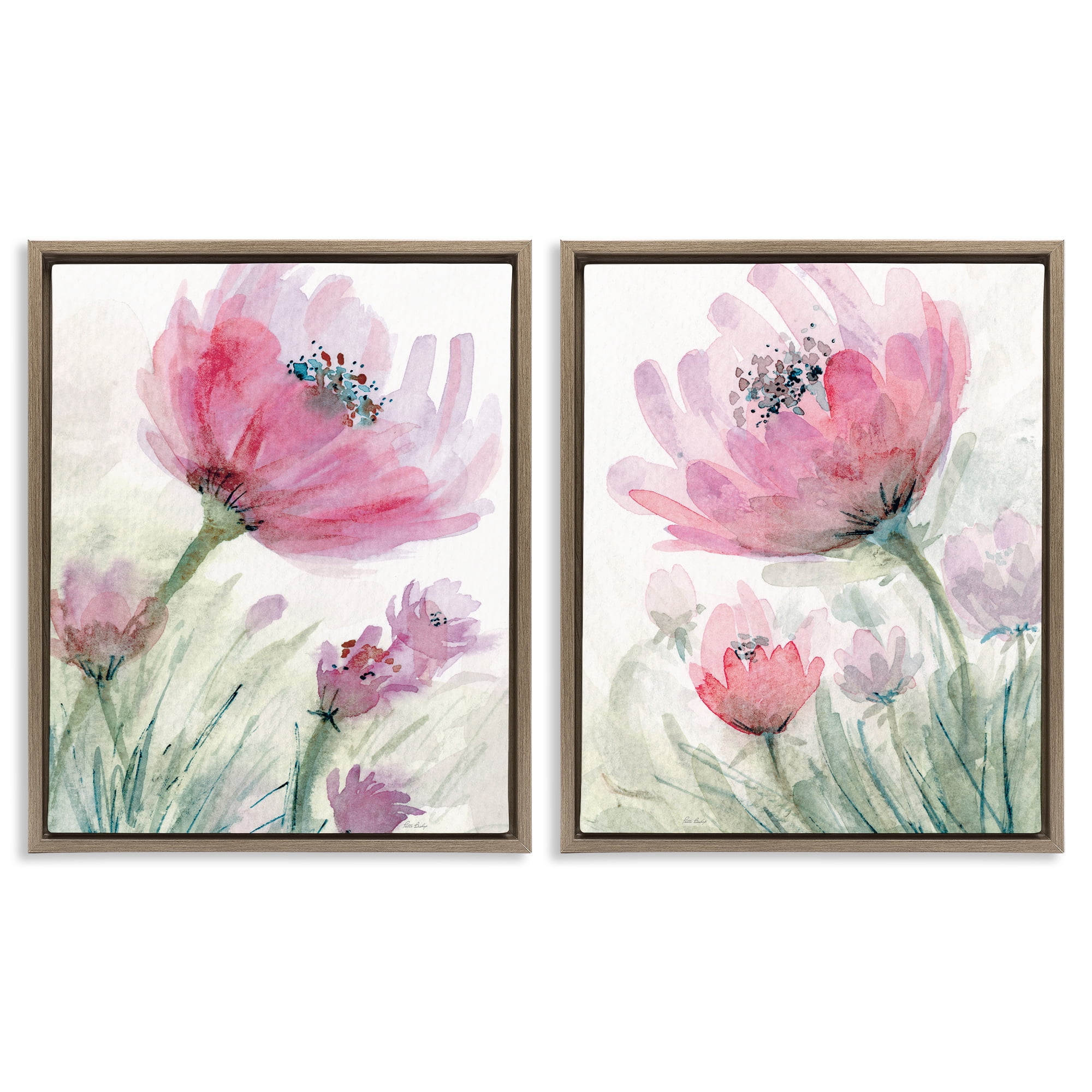 Stupell Industries Speckled Flower Stamens 2 Piece Brown Framed Floater Canvas Set, design by Patti Bishop