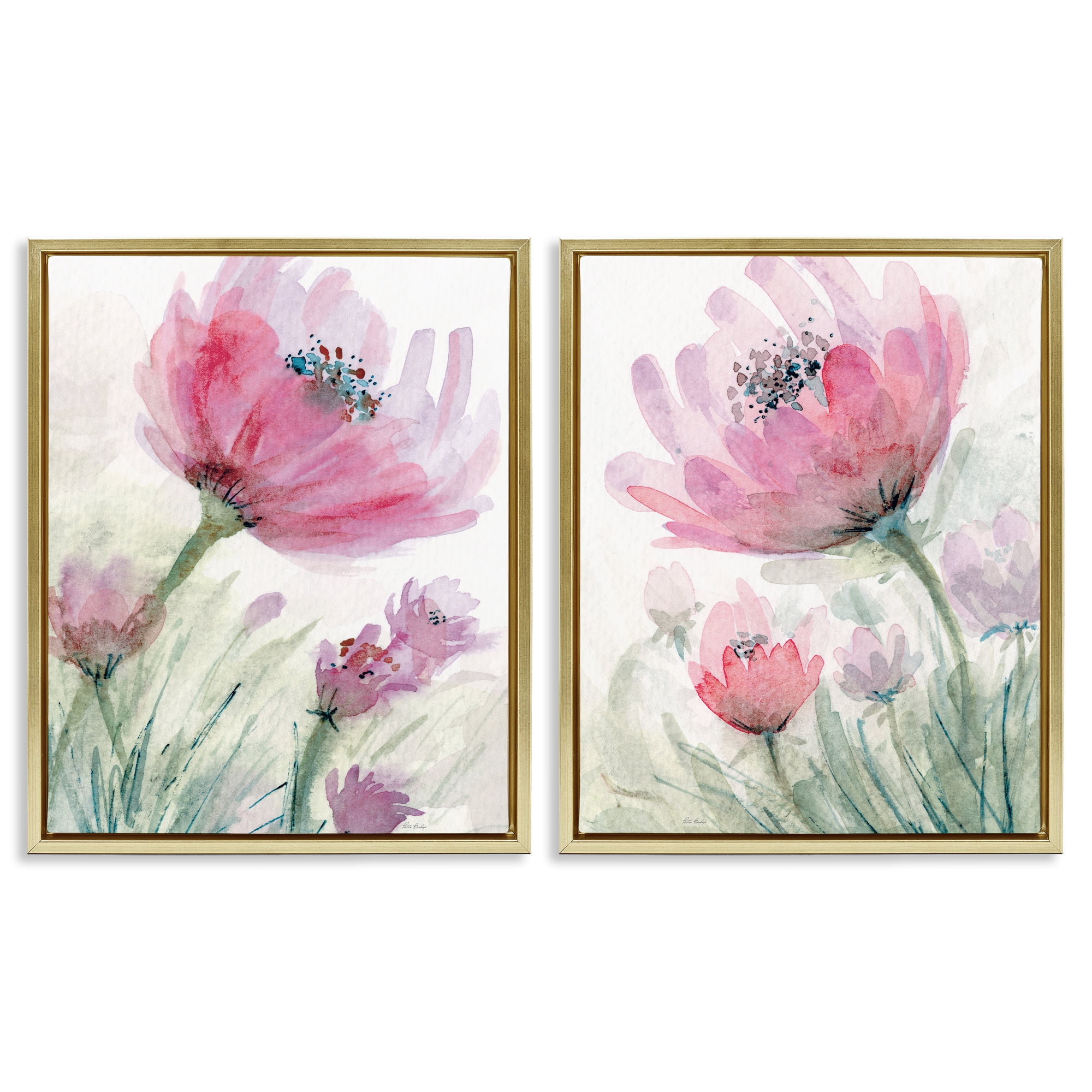 Stupell Industries Speckled Flower Stamens 2 Piece Gold Framed Floater Canvas Set, design by Patti Bishop