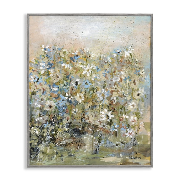 Stupell Industries Speckled Garden Flowers Floral Painting Gray Framed Art Print Wall Art, 11 x 14