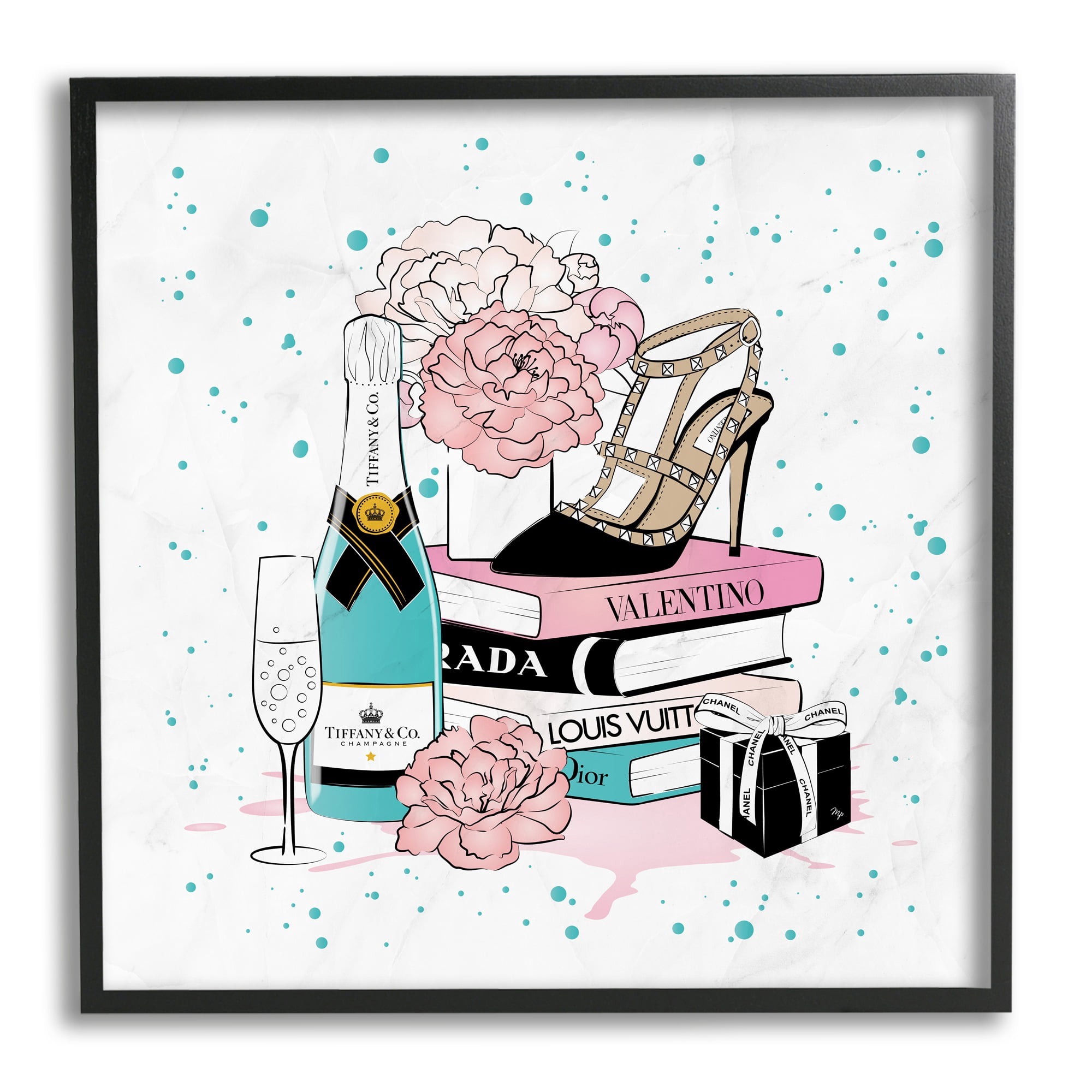 Stupell Industries Speckled Glam Accessories Beauty & Fashion Painting Black Framed Art Print Wall Art, 24 x 24