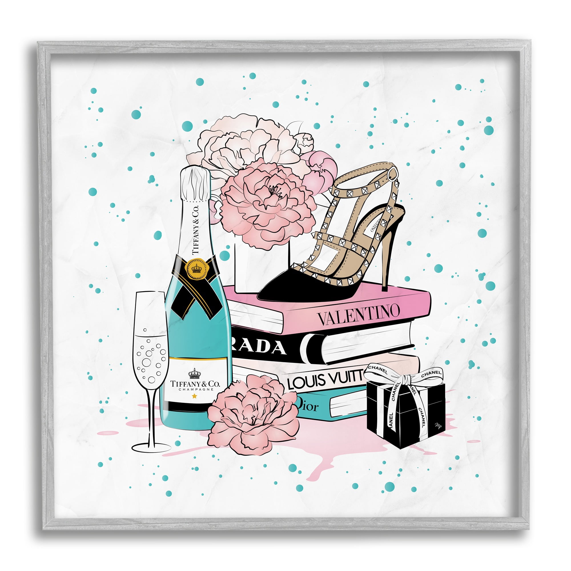 Stupell Industries Speckled Glam Accessories Beauty & Fashion Painting Gray Framed Art Print Wall Art, 12 x 12