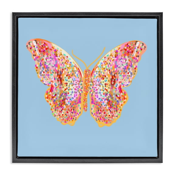 Stupell Industries Speckled Glitzy Butterfly Black Framed Floater Canvas Wall Art design by Ashley Singleton, 18 x 18
