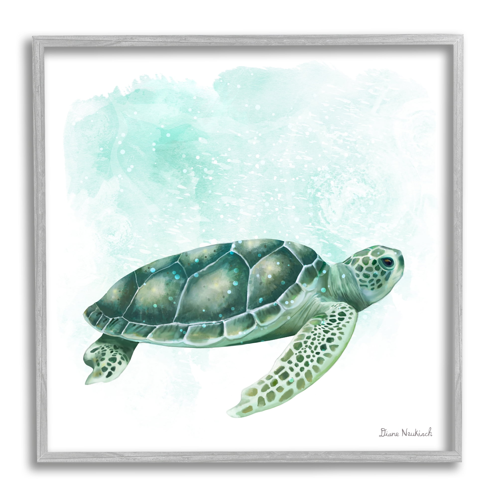 Stupell Industries Speckled Green Sea Turtle Marine Life Painting Graphic Art Gray Framed Art Print Wall Art, Design by Diane Neukirch