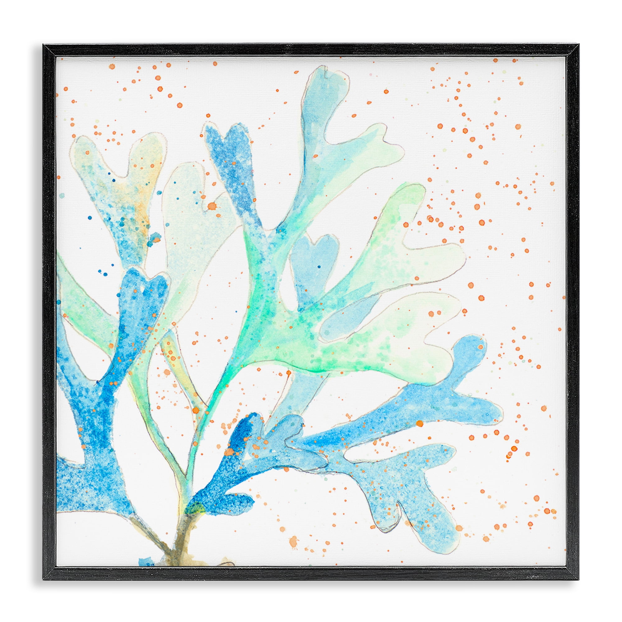 Stupell Industries Speckled Modern Coral Coastal Painting Black Framed Art Print Wall Art, 24 x 24