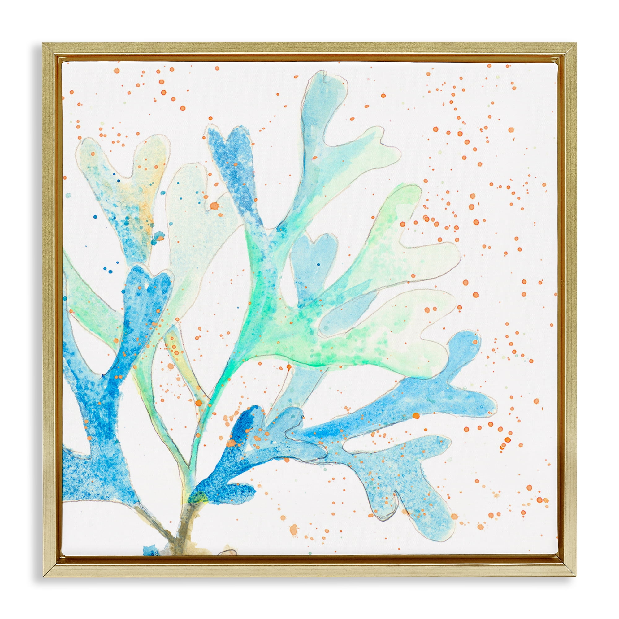 Stupell Industries Speckled Modern Coral Coastal Painting Gold Floater Framed Canvas Art Print Wall Art, 25 x 25