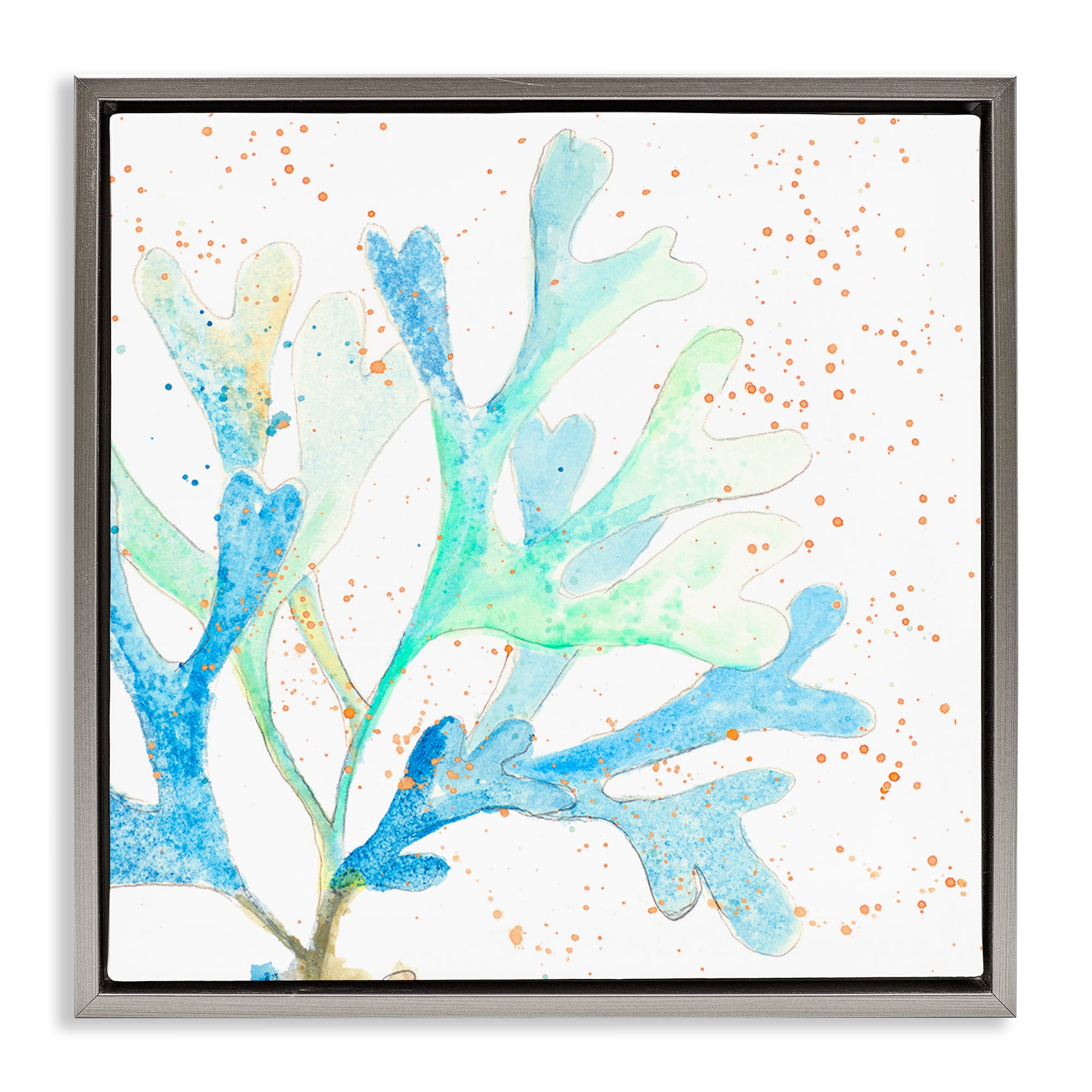Stupell Industries Speckled Modern Coral Coastal Painting Gray Floater Framed Canvas Art Print Wall Art, 18 x 18