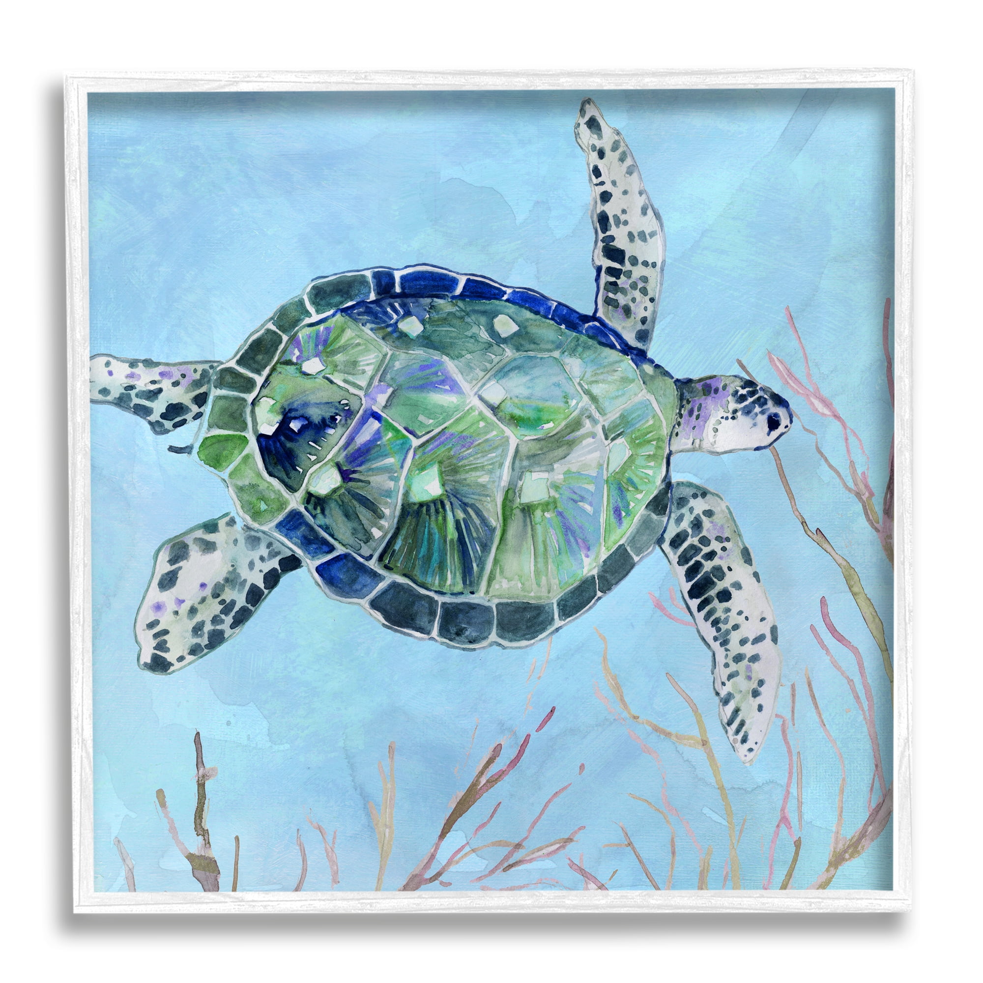 Speckled Sea Tortoise White Framed Canvas Wall Art, 17" x 17"
