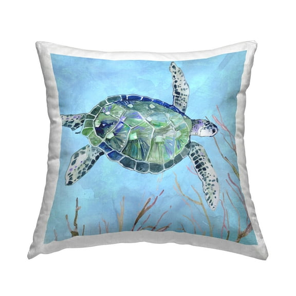 Stupell Industries Speckled Sea Tortoise Deep Sea Aquatic Animal Coastal Blue,18 x 7 x 18 Decorative Pillows