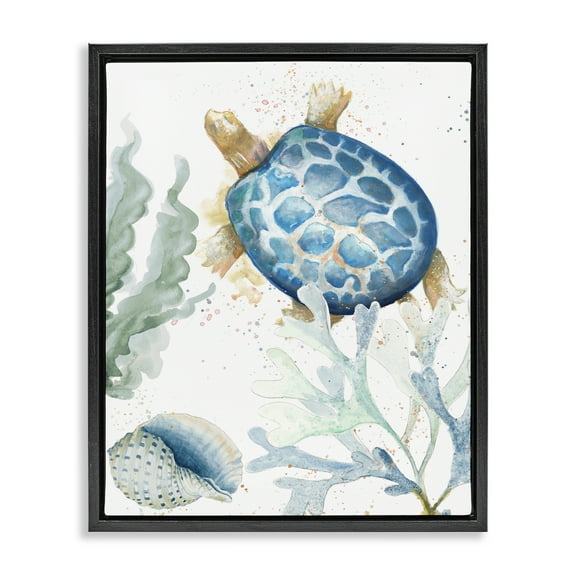 Stupell Industries Speckled Turtle & Coral Animals & Insects Painting Black Floater Framed Canvas Art Print Wall Art, 17 x 21