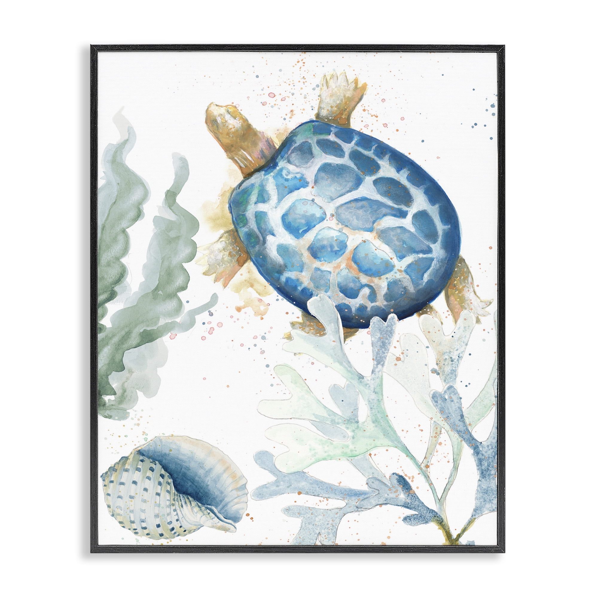 Stupell Industries Speckled Turtle & Coral Animals & Insects Painting Black Framed Art Print Wall Art, 11 x 14