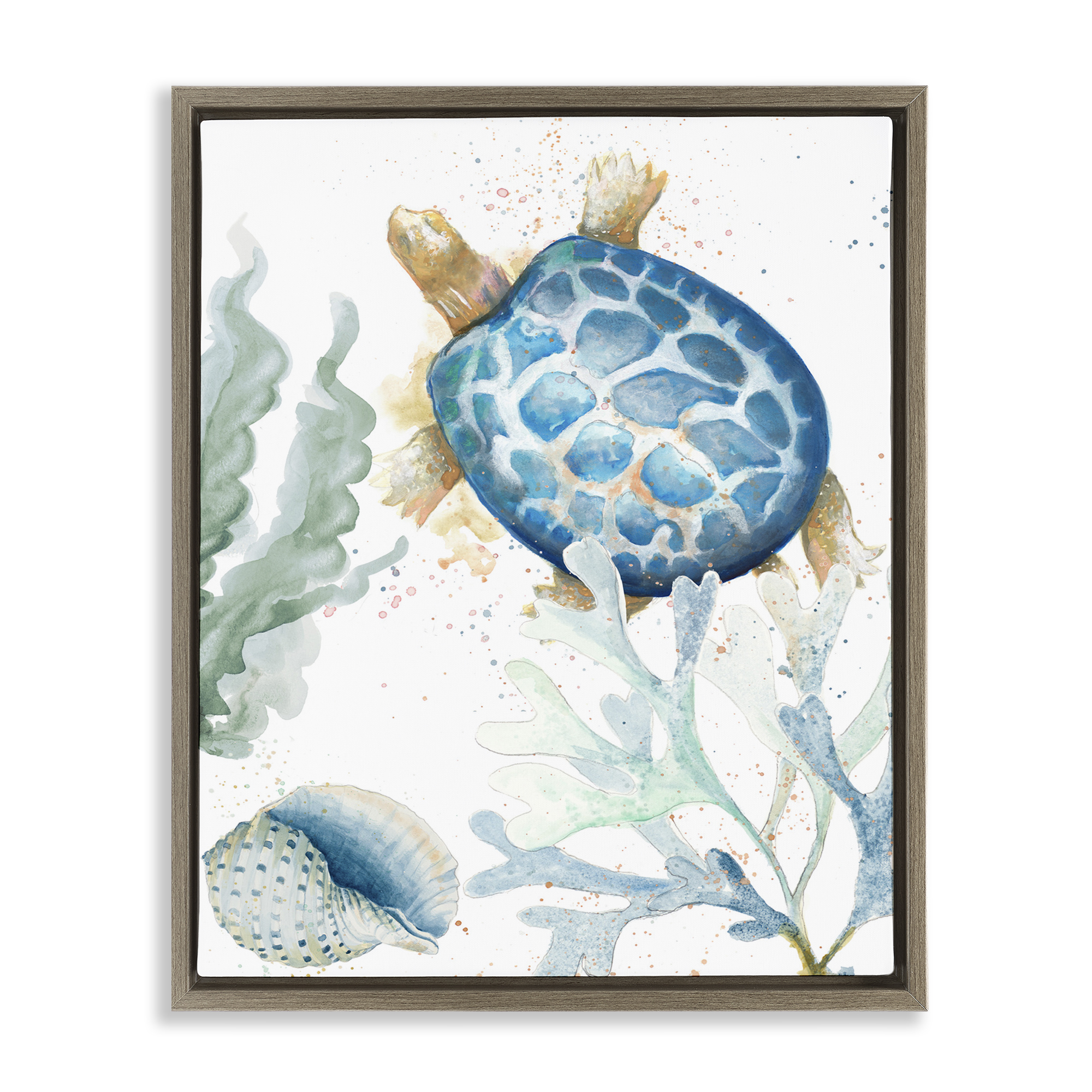 Stupell Industries Speckled Turtle & Coral Animals & Insects Painting Brown Floater Framed Canvas Art Print Wall Art, 25 x 31