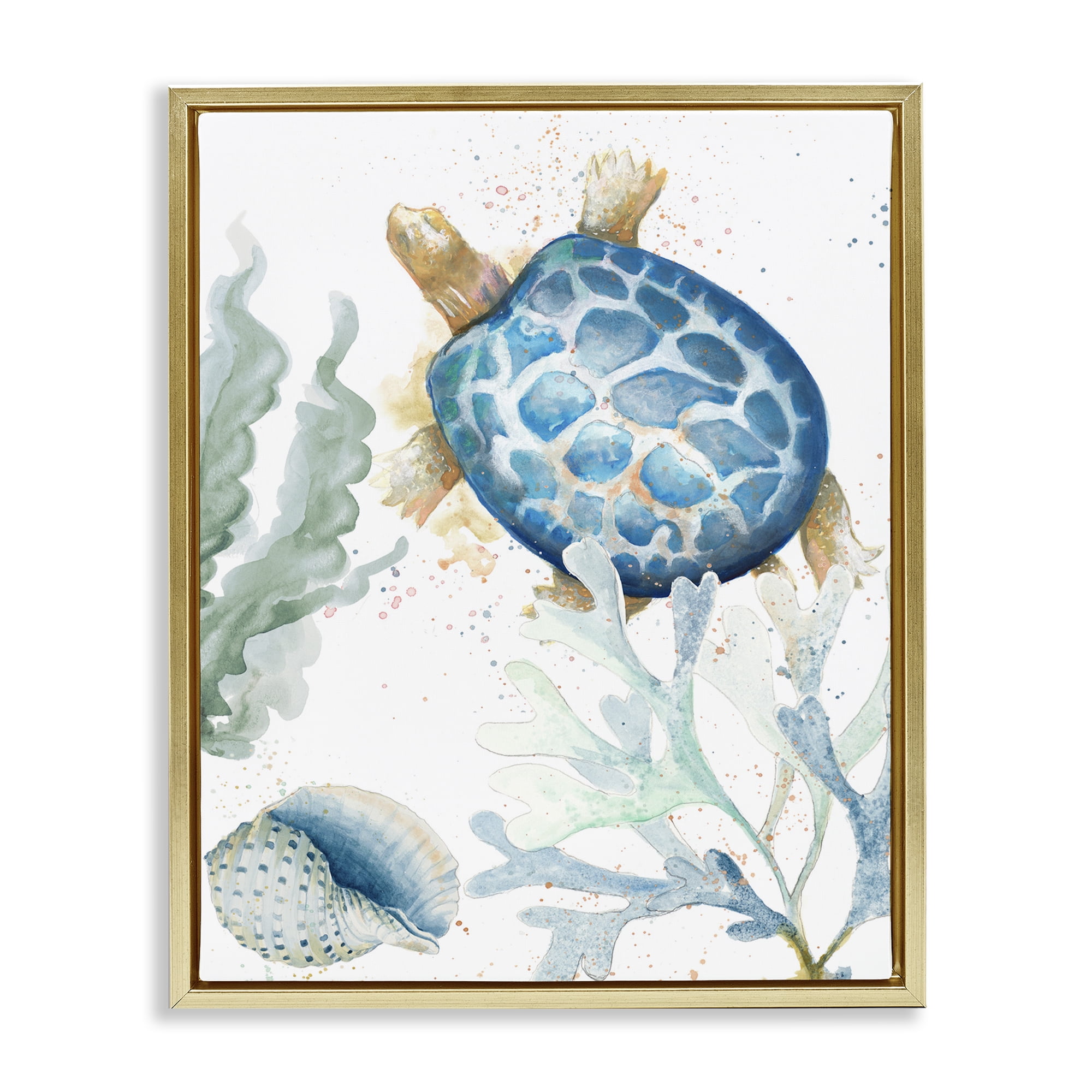 Stupell Industries Speckled Turtle & Coral Animals & Insects Painting Gold Floater Framed Canvas Art Print Wall Art, 25 x 31