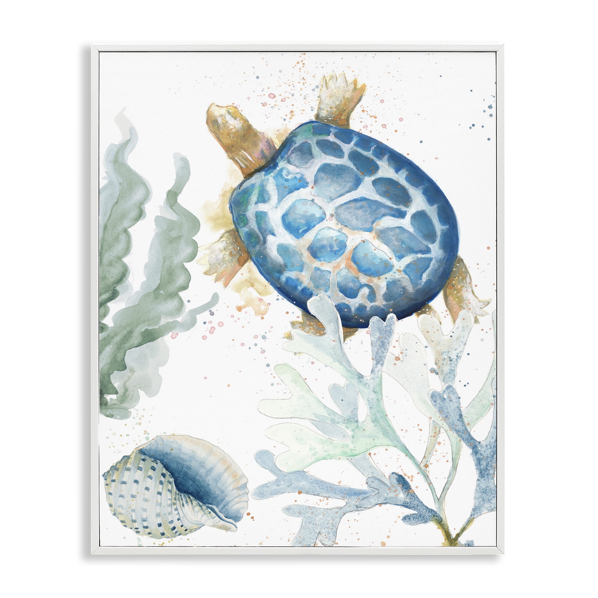 Stupell Industries Speckled Turtle & Coral Animals & Insects Painting White Framed Art Print Wall Art, 16 x 20