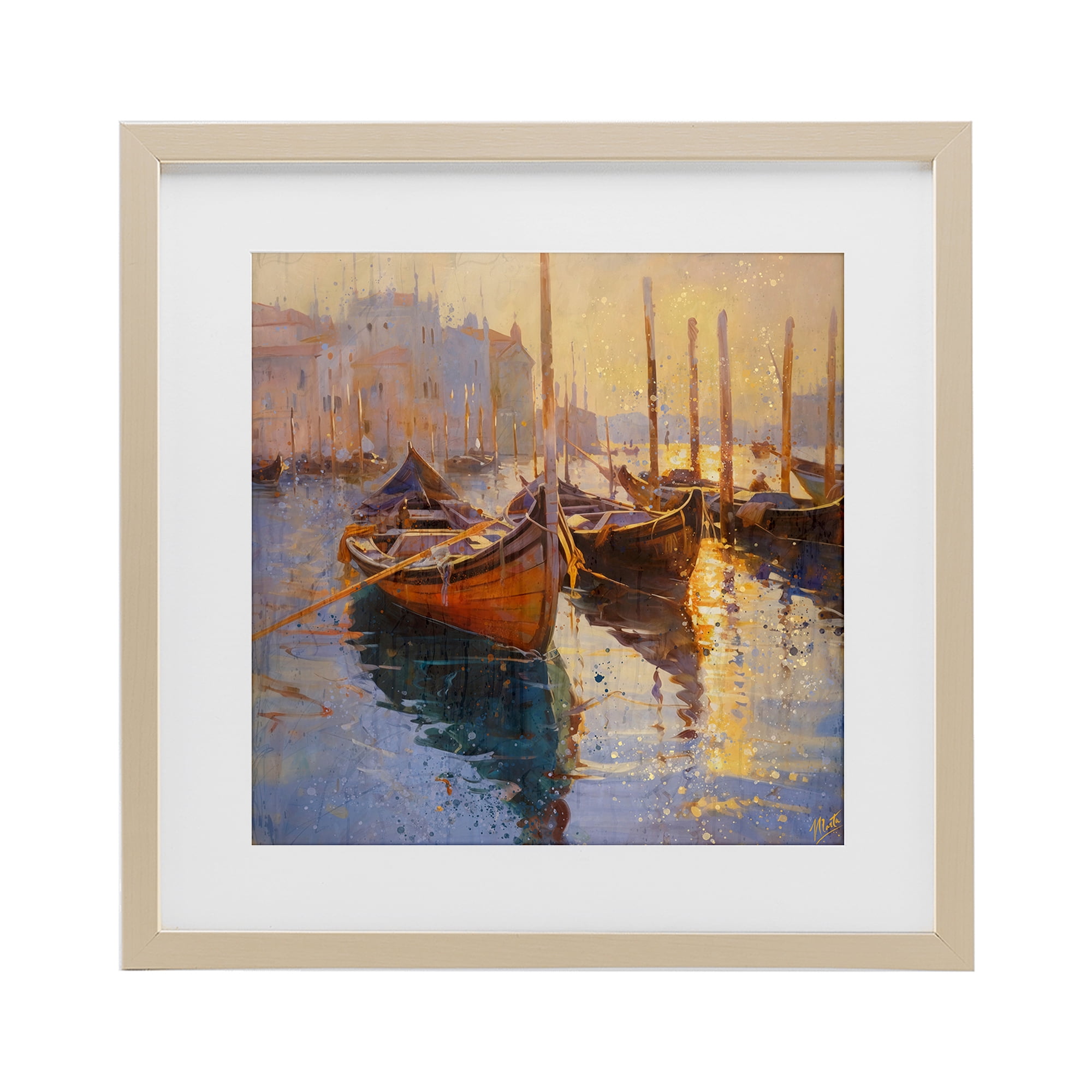 Stupell Industries Speckled Venice Boats Birch Framed Print Under Glass, design by Marta Wiley