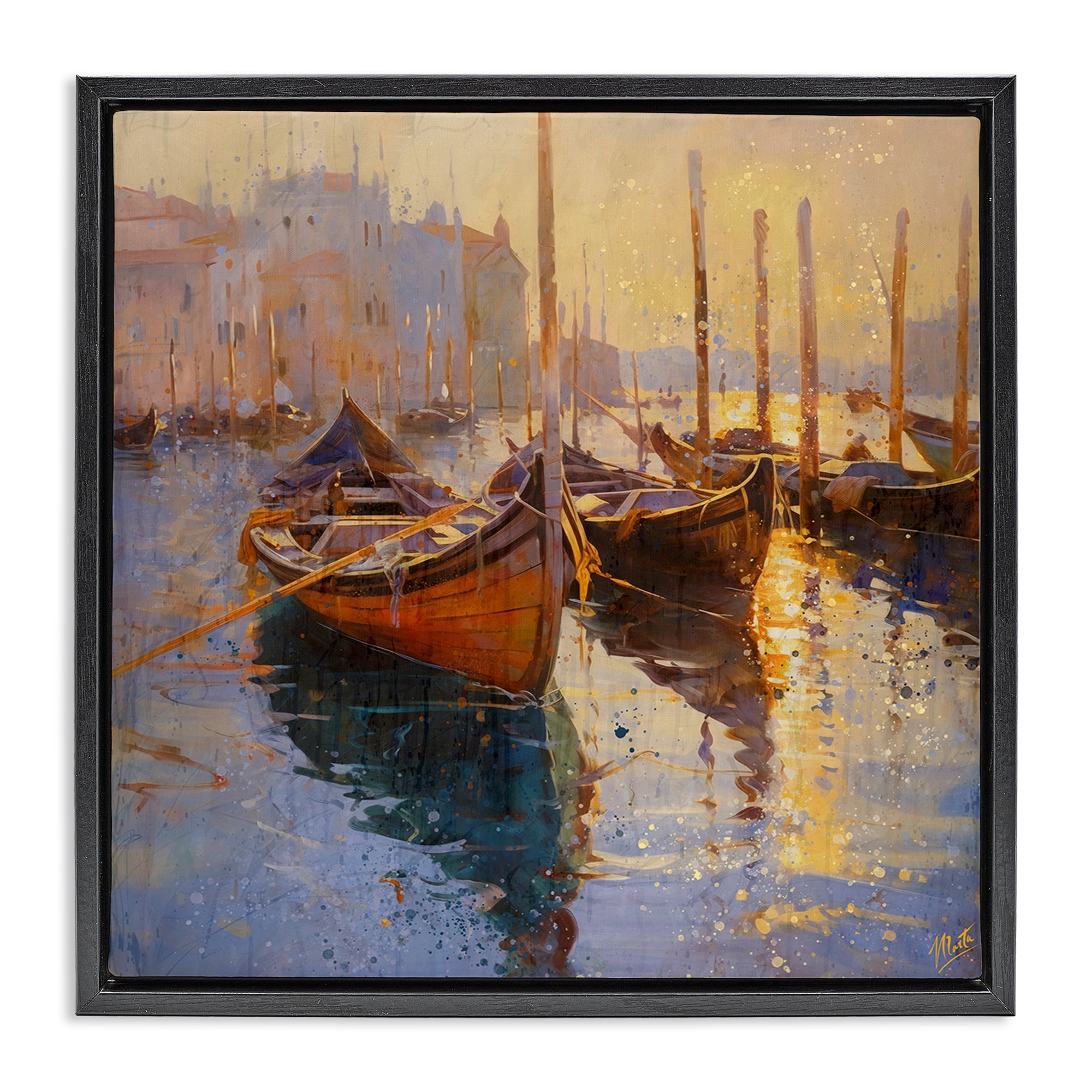Stupell Industries Speckled Venice Boats Black Framed Floater Canvas Wall Art, design by Marta Wiley