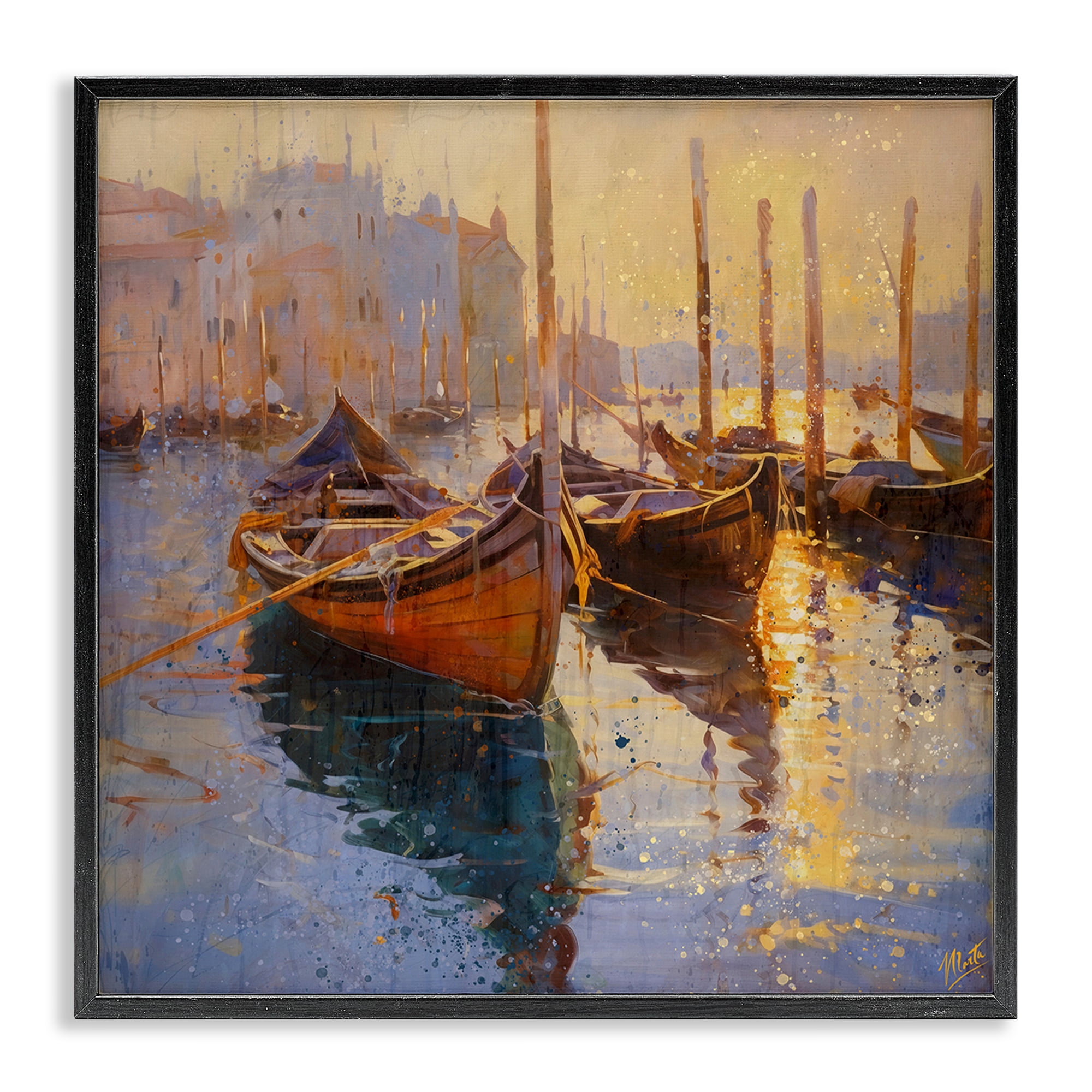 Stupell Industries Speckled Venice Boats Black Framed Giclee Art, design by Marta Wiley