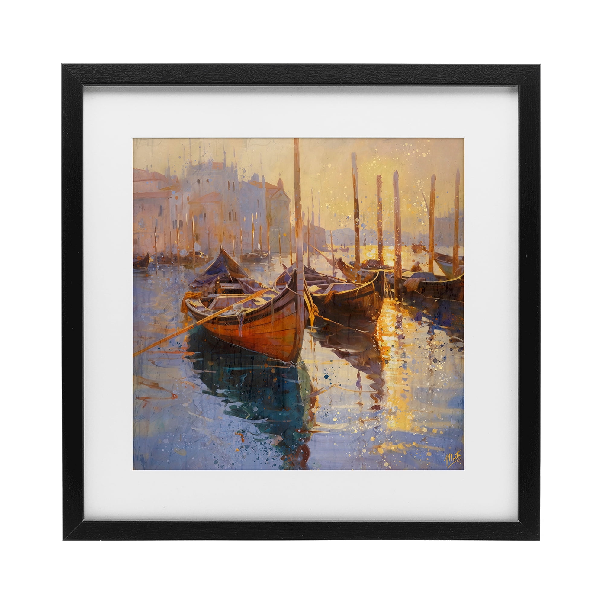 Stupell Industries Speckled Venice Boats Black Framed Print Under Glass, design by Marta Wiley