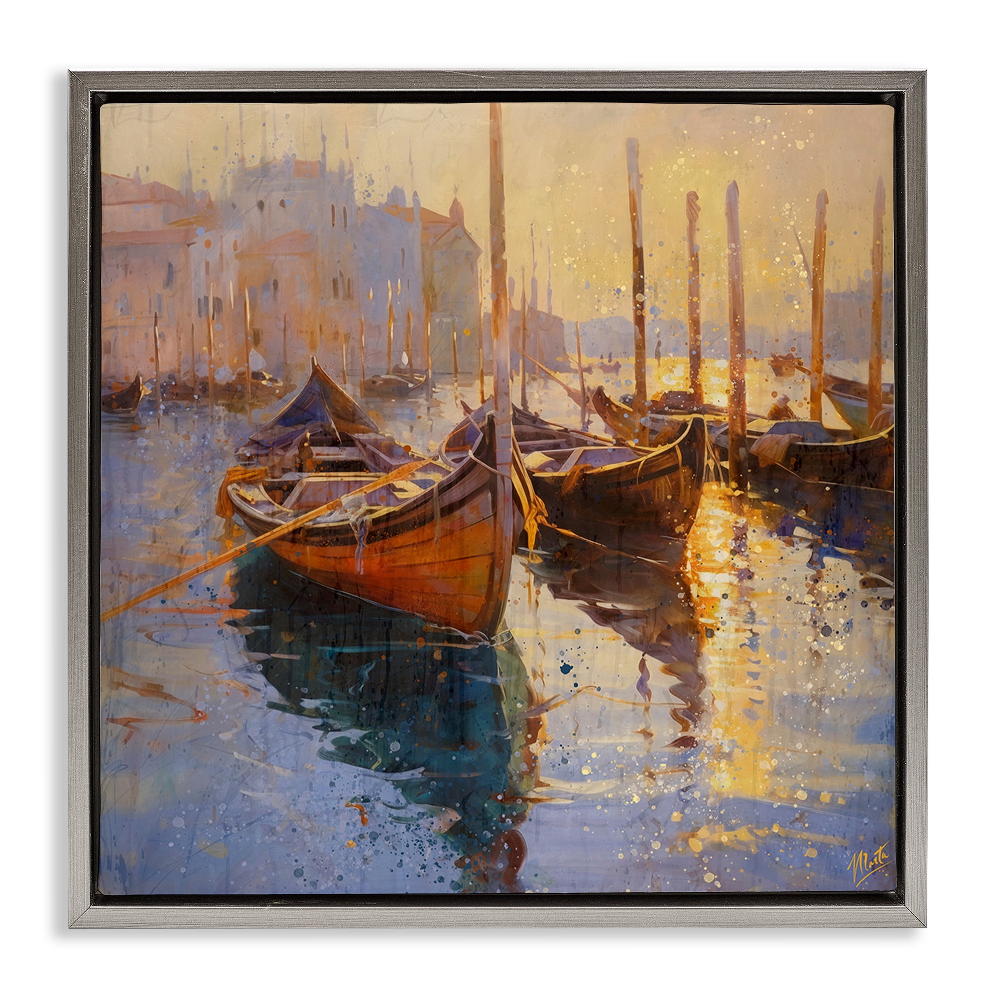 Stupell Industries Speckled Venice Boats Gray Framed Floater Canvas Wall Art, design by Marta Wiley