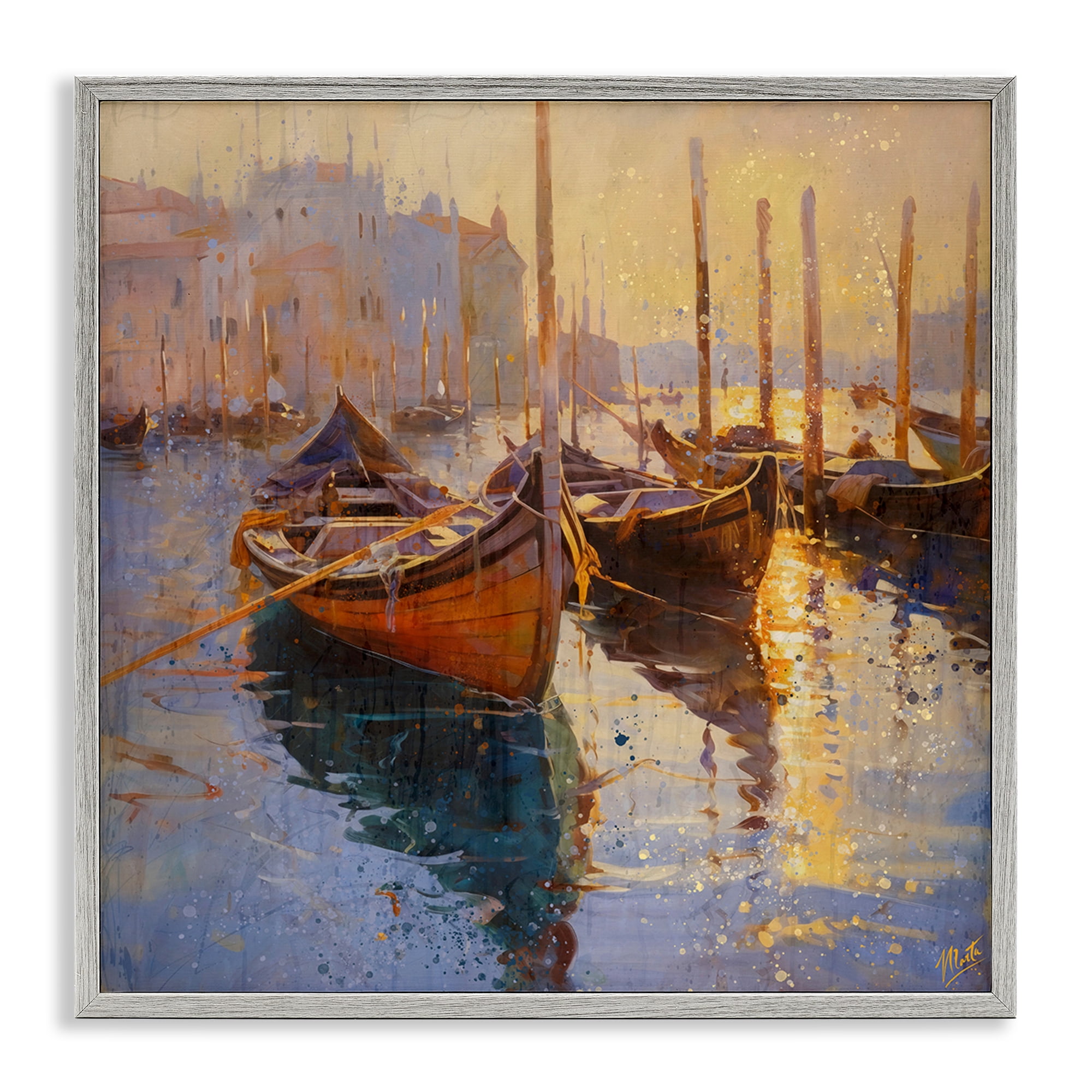 Stupell Industries Speckled Venice Boats Gray Framed Giclee Art, design by Marta Wiley