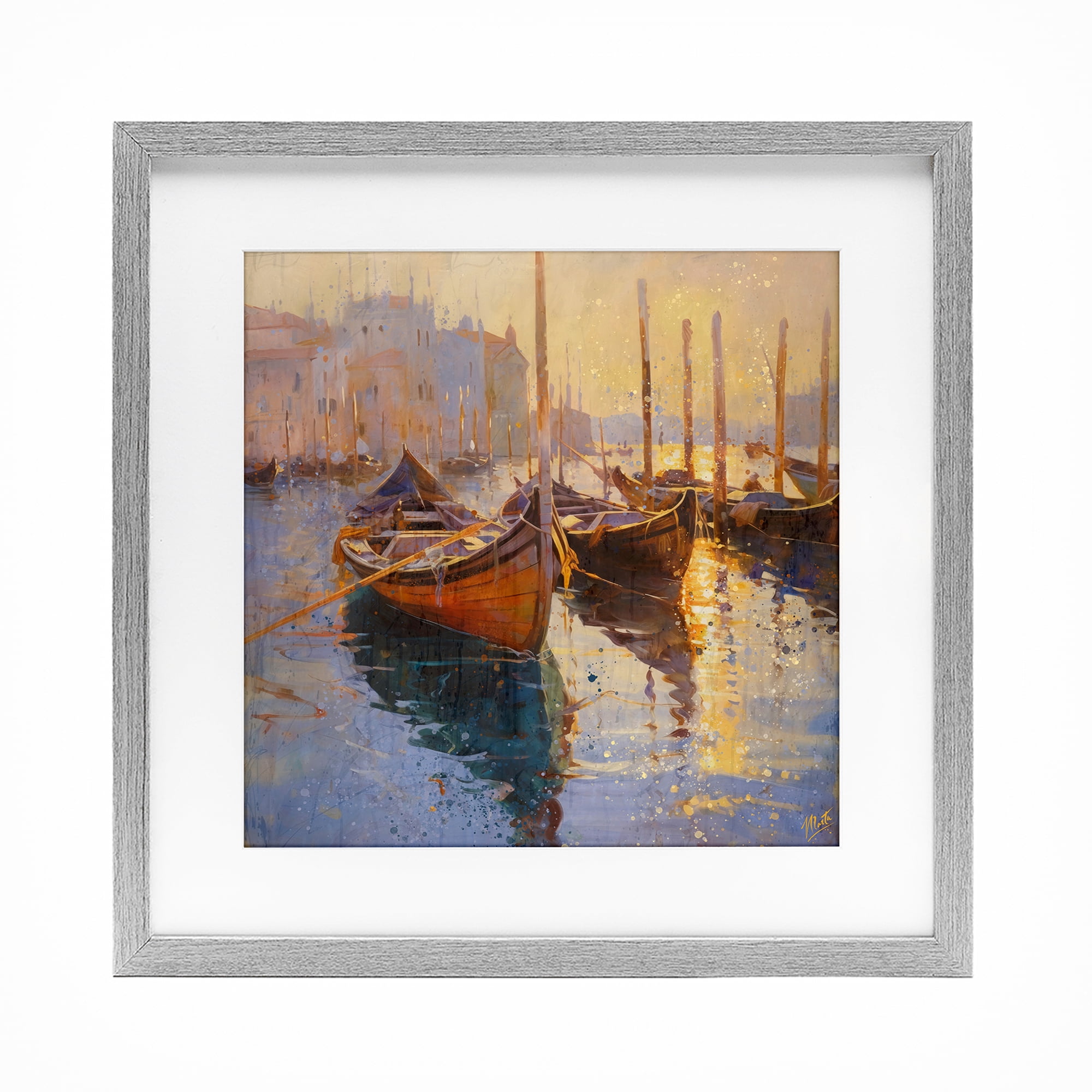 Stupell Industries Speckled Venice Boats Gray Framed Print Under Glass, design by Marta Wiley