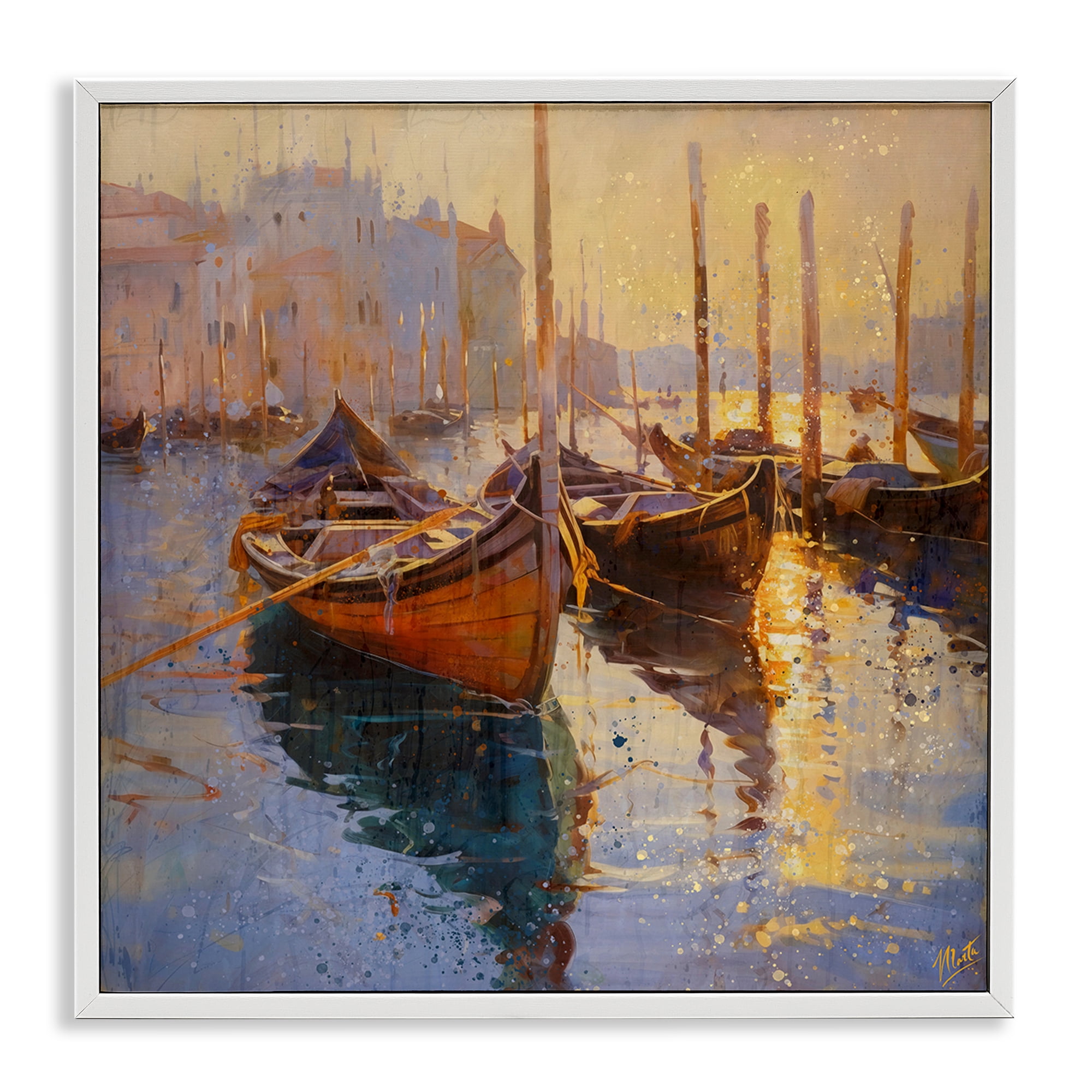 Stupell Industries Speckled Venice Boats White Framed Giclee Art, design by Marta Wiley