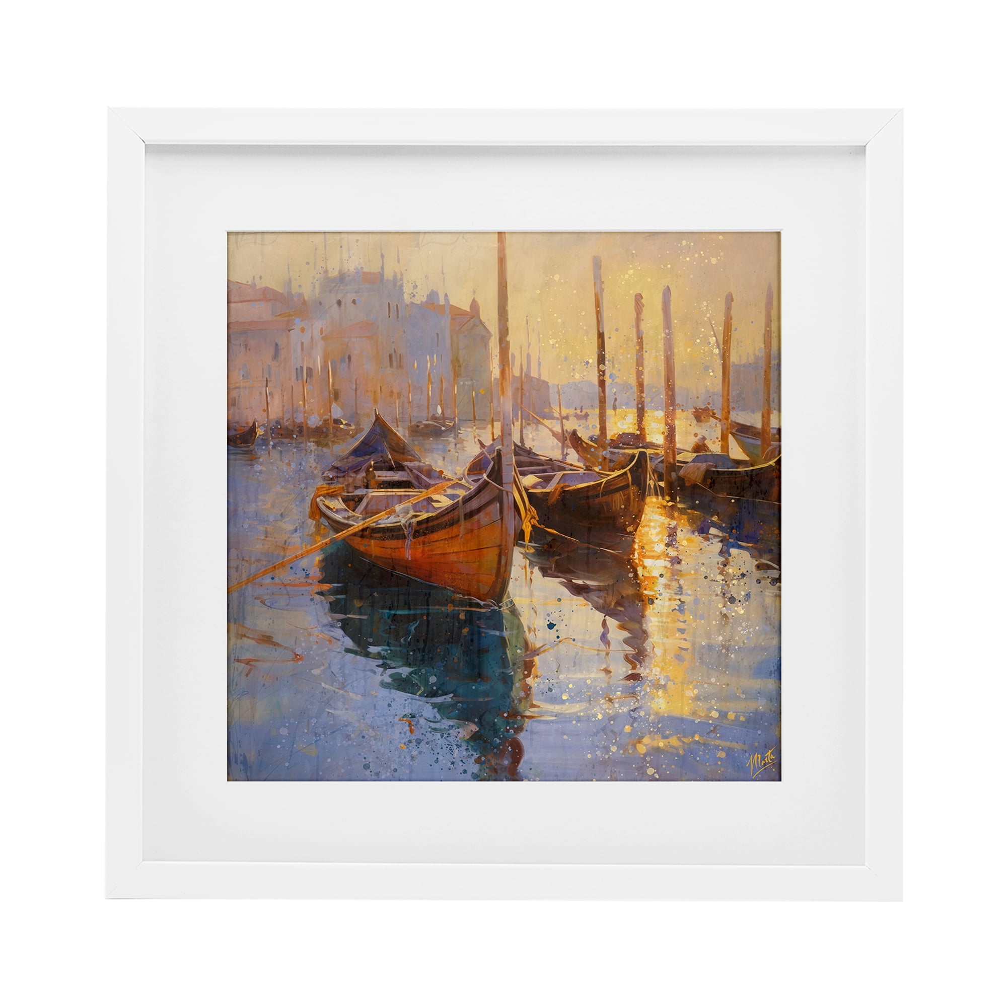 Stupell Industries Speckled Venice Boats White Framed Print Under Glass, design by Marta Wiley