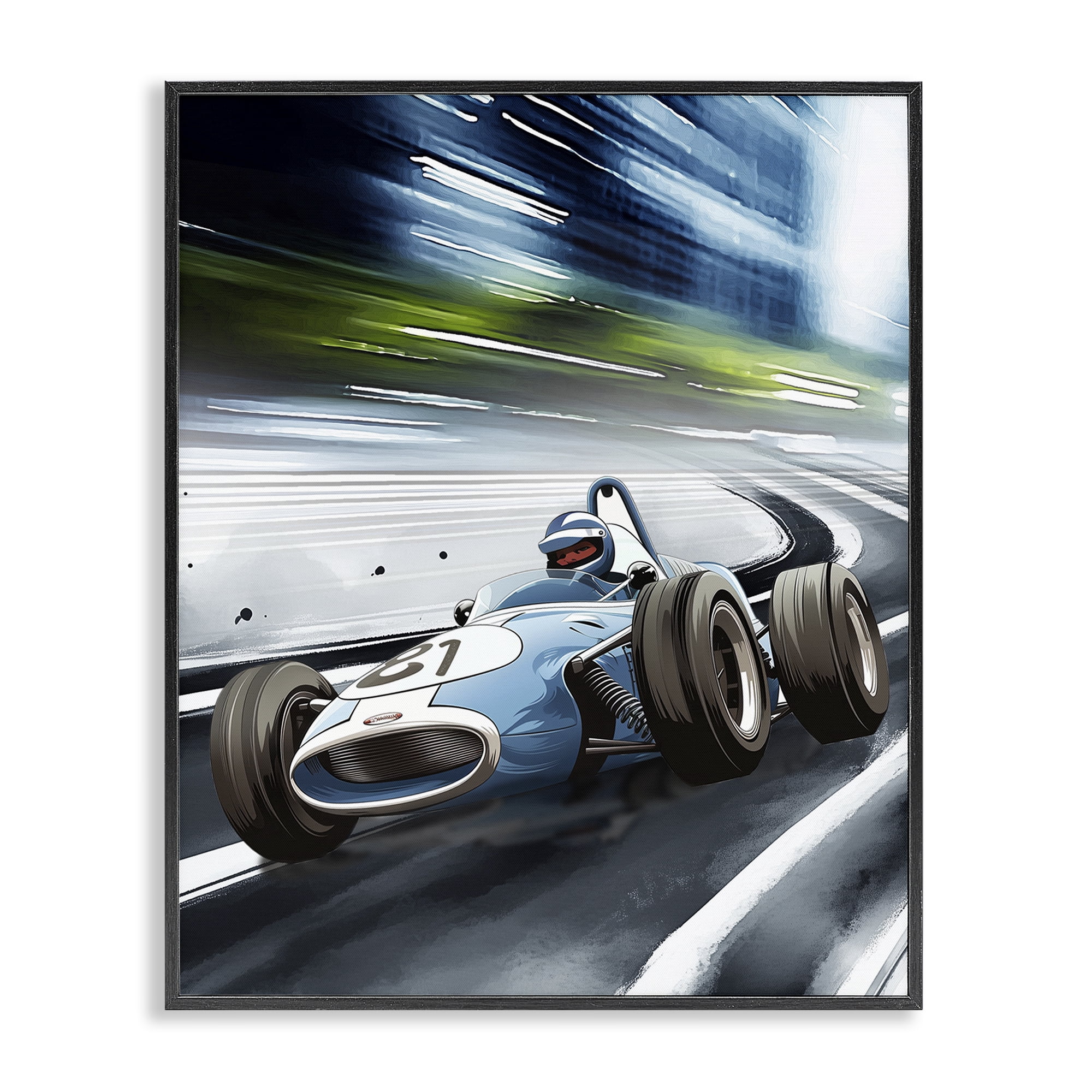 Stupell Industries Speeding Racecar Driver Black Framed Giclee Art, design by Christine Simpson Art
